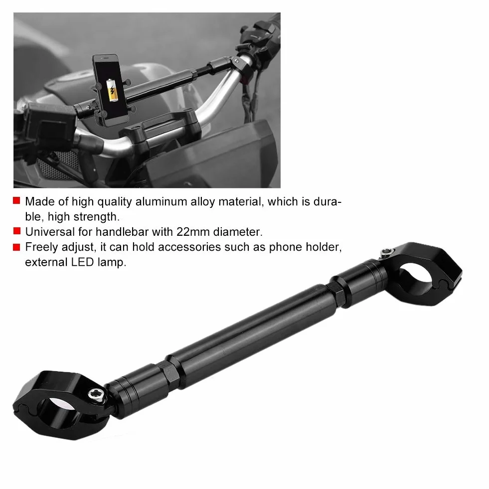 Zerone Barra Stabilizzatrice in Alluminio per Moto, Barra di Bilanciamento Manubrio Regolabile Universale per Manubrio da 22mm - Nero