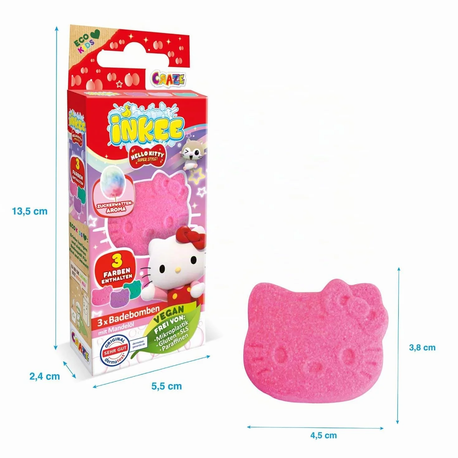 Hello Kitty INKEE Mini Pack 3 Pompe Da Bagno Bambini Forme Aromi Zucchero Filato