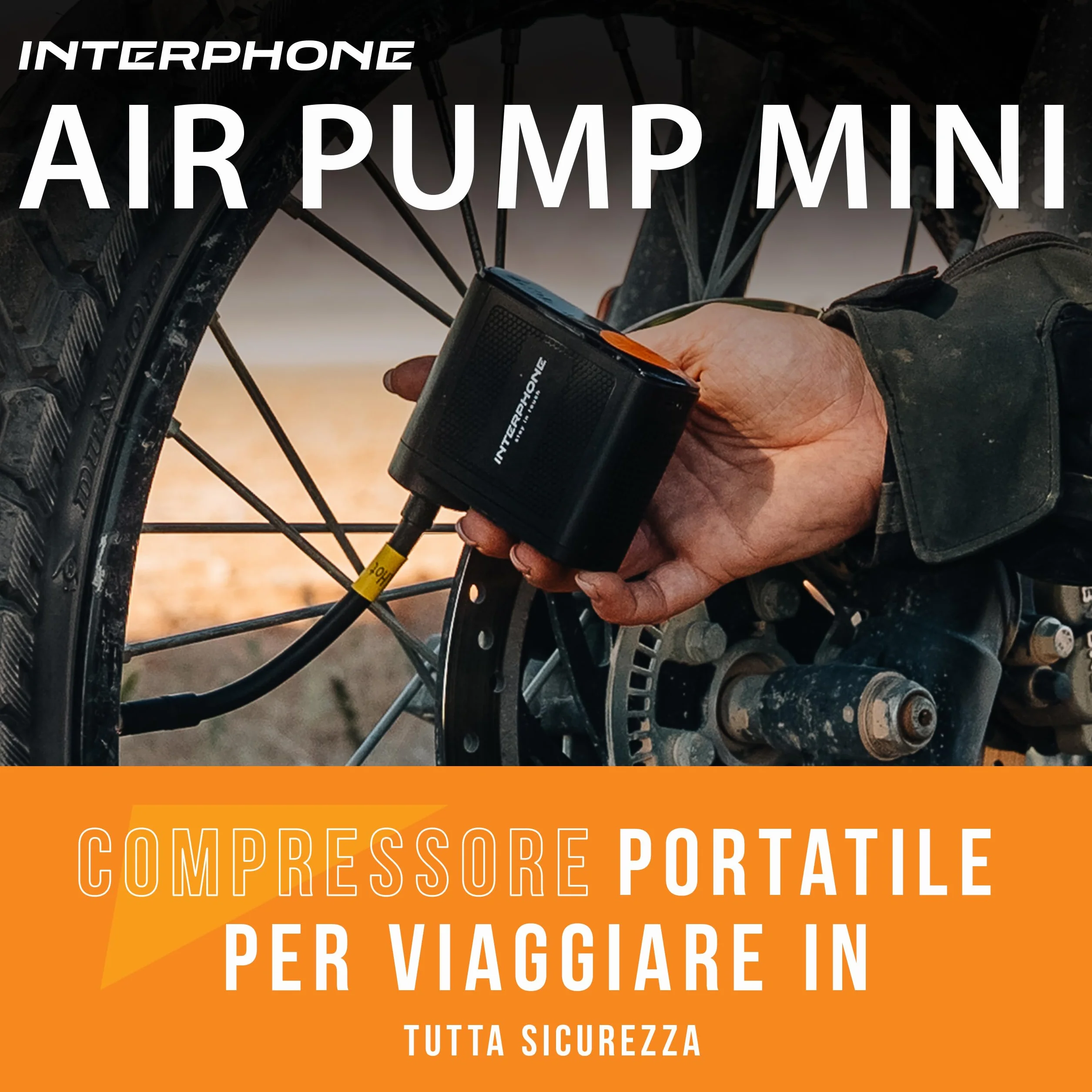 INTERPHONE Air Pump Mini Compressore Portatile Ricaricabile, Gonfia Gomme Auto Moto Bici