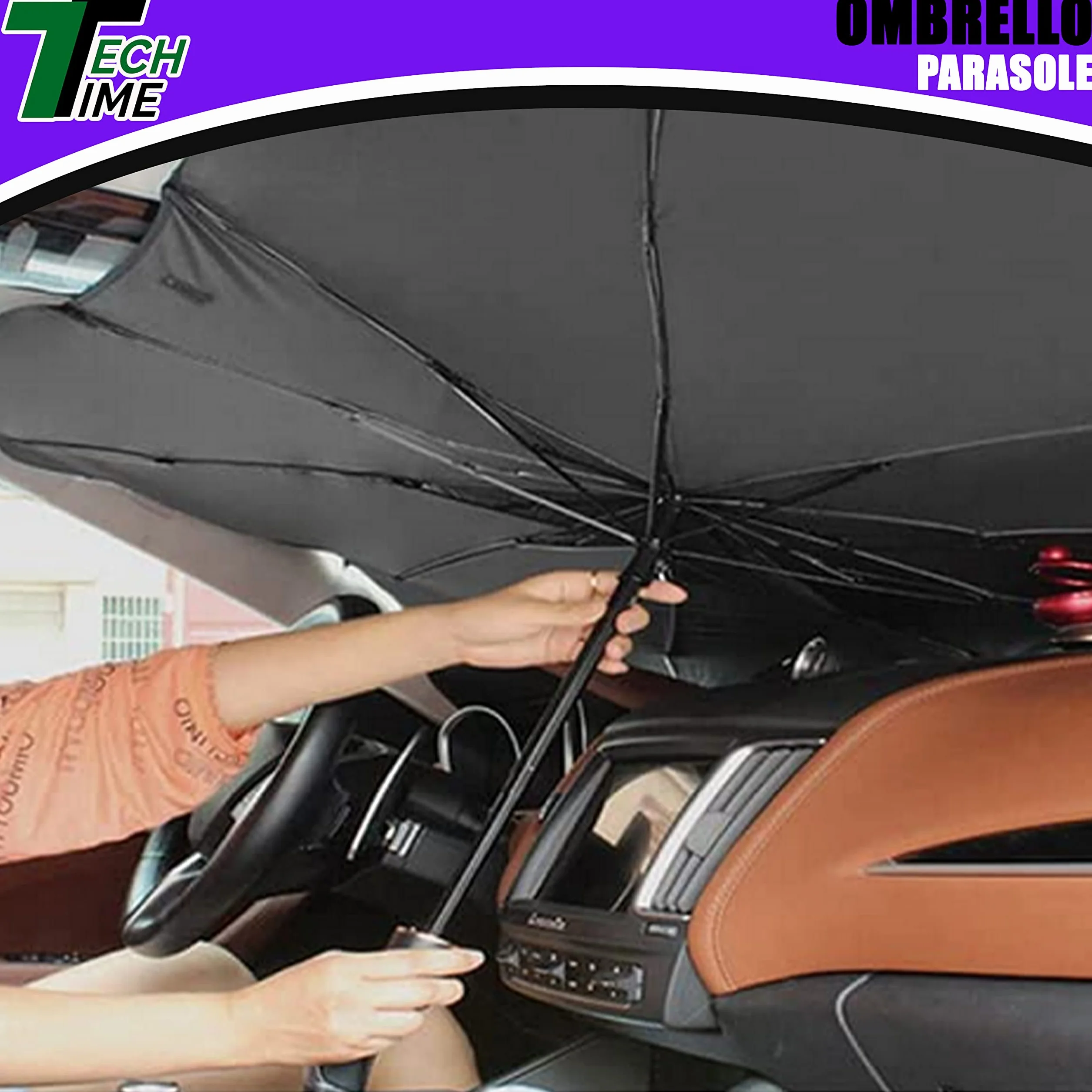TechTime Parasole Auto Ombrello Pieghevole per Parabrezza Interni Macchina Schermo Anti-Uv GladeShade Telo Proteggi Cruscotto Copriparabrezza dal Sole Universale