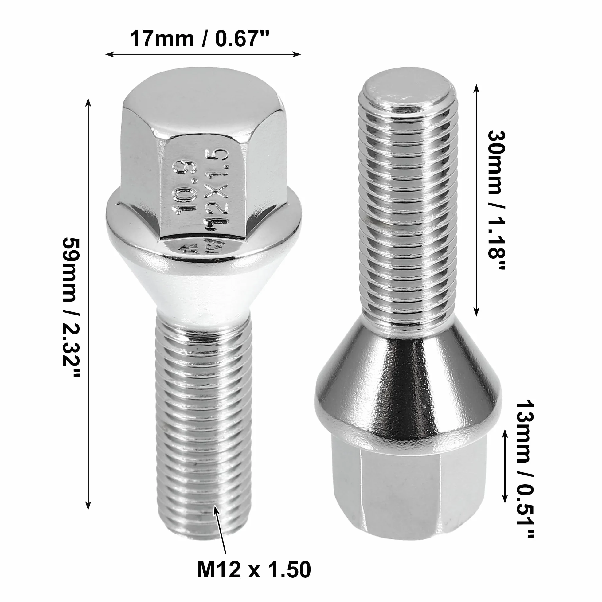 QUARKZMAN M12 x 1.5 Ruota Bulloni Conicità 60° Bulloni Capocorda Dadi Ruota Borchie Set 8pz