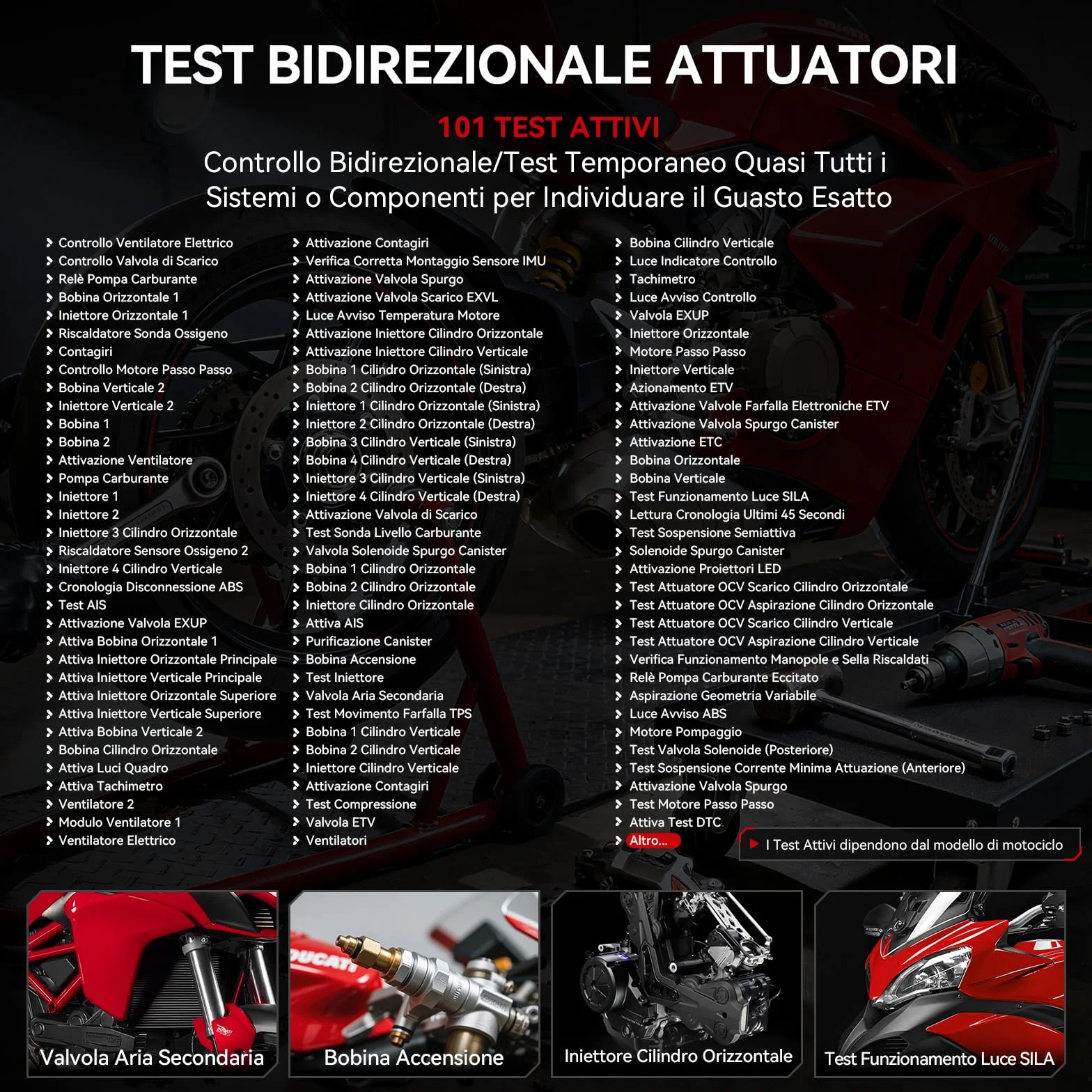 iCarsoft MT V6 Strumento diagnostico moto Ducati scanner 101 test attivi 85 servizi manutenzione lettura codici test batteria
