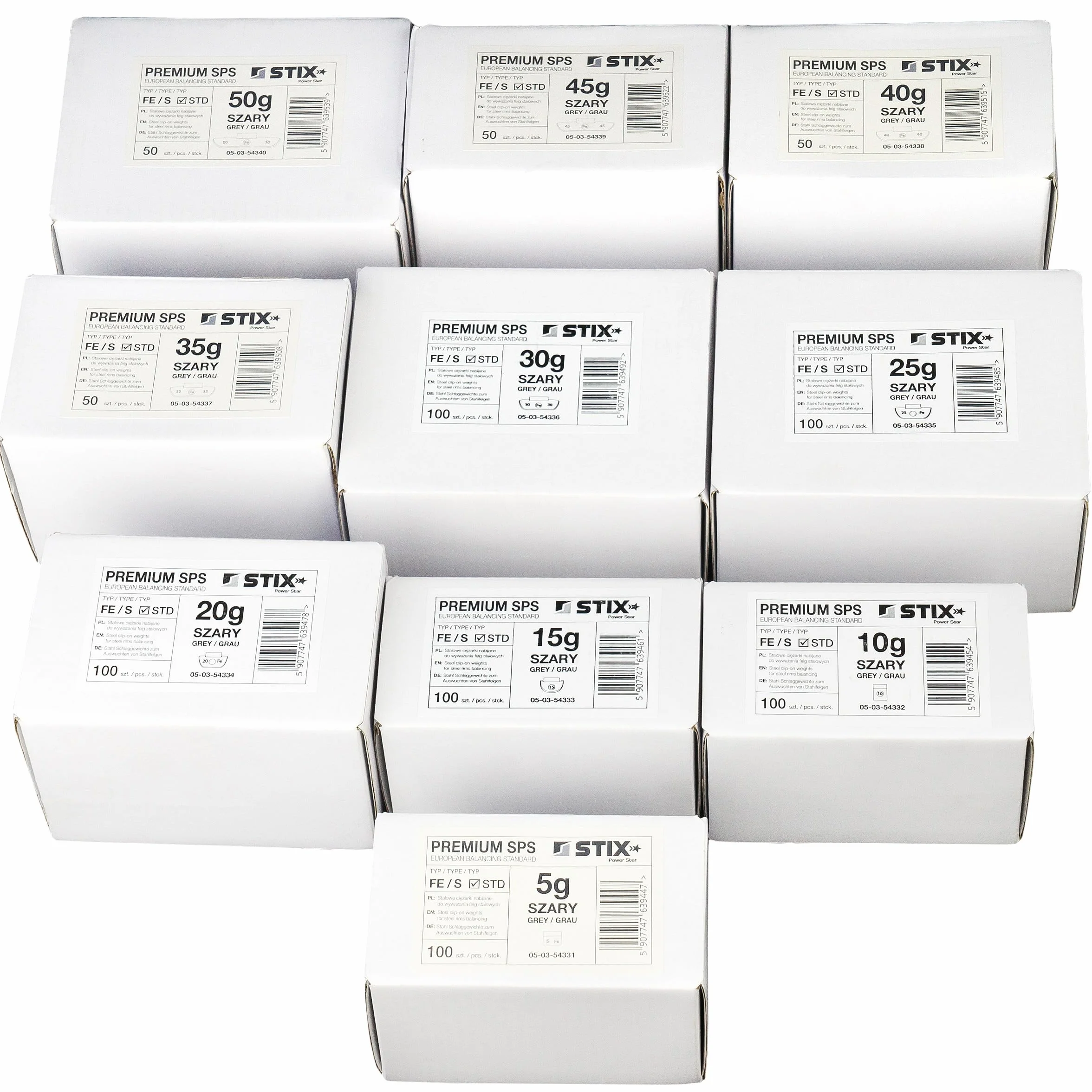 Assortimento di 800 pesi per cerchioni in acciaio, 5-50 g, FE/S