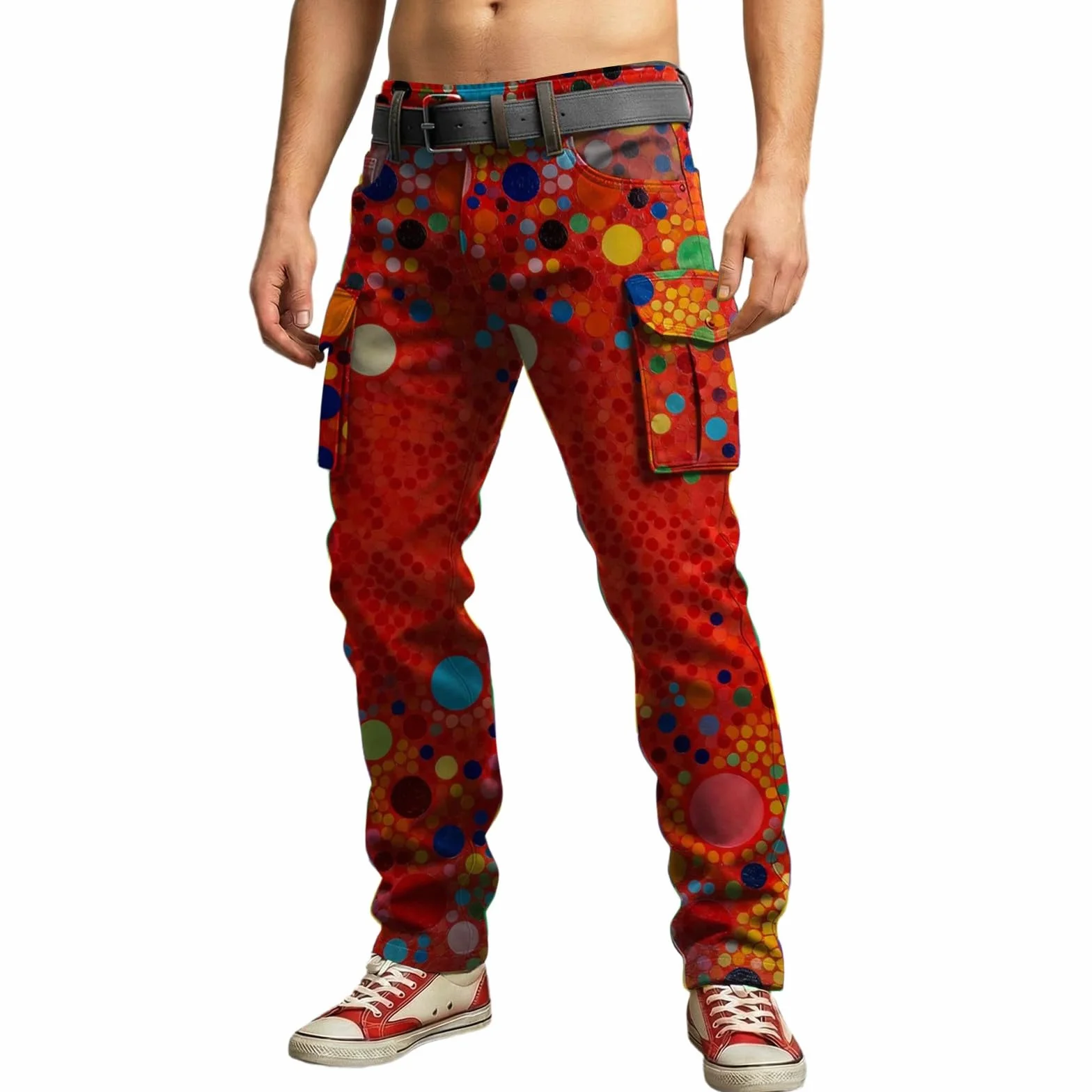 Pantaloni cargo da uomo a pois con tasche multiple slim fit per feste lavoro e tempo libero