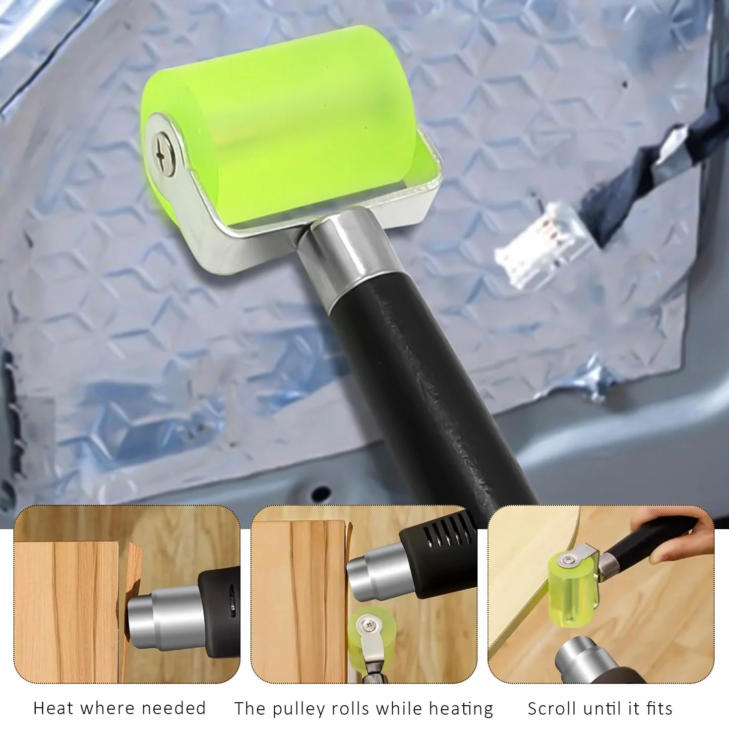 2 pezzi di rulli in silicone verde, rullo per silenziatore, strumento di installazione per pad di protezione acustica auto, strumento a rullo, rullo manuale, rullo in silicone multifunzionale