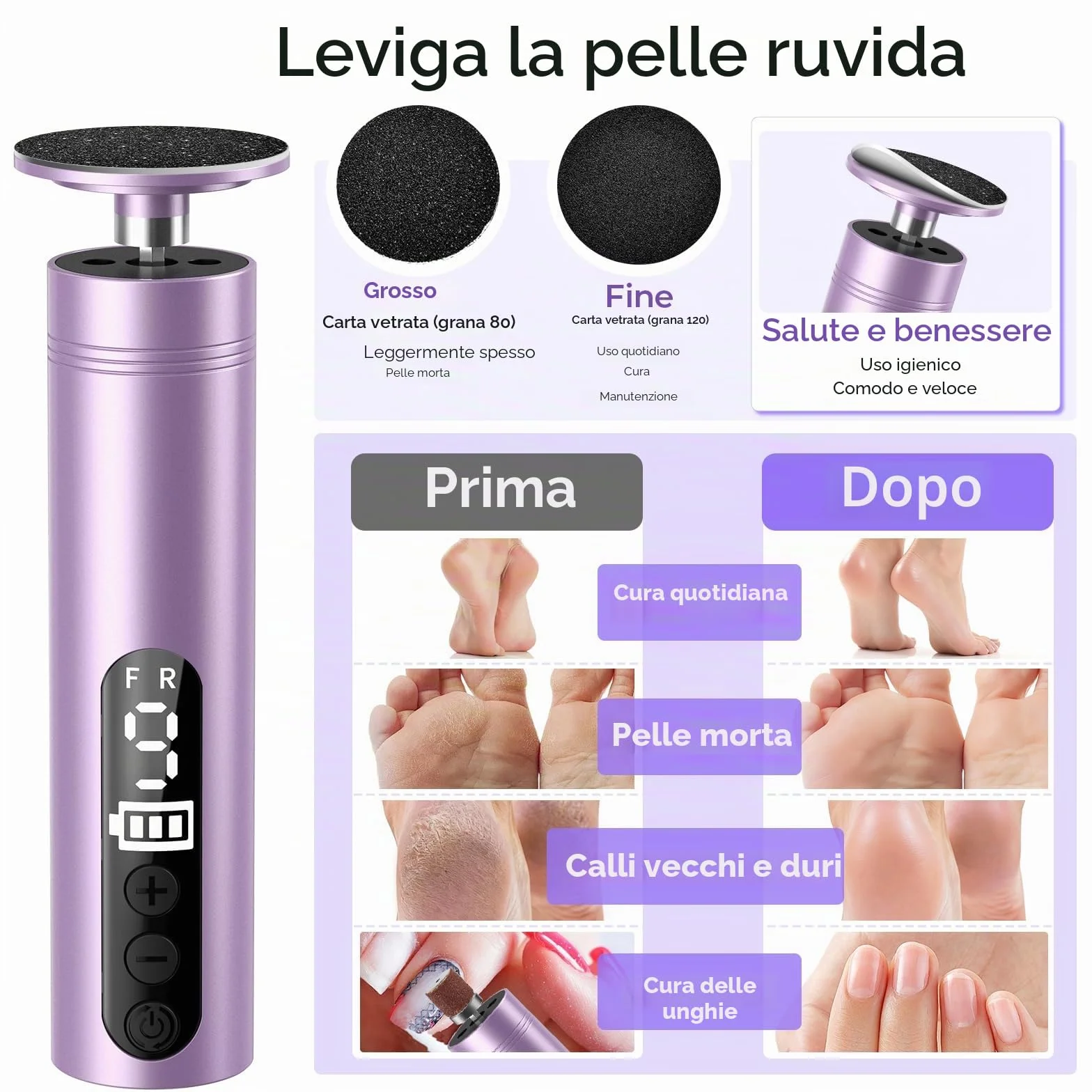 Pedicure Elettrico Professionale 9 Velocità Ricaricabile Lima Elettrica per Piedi e Talloni