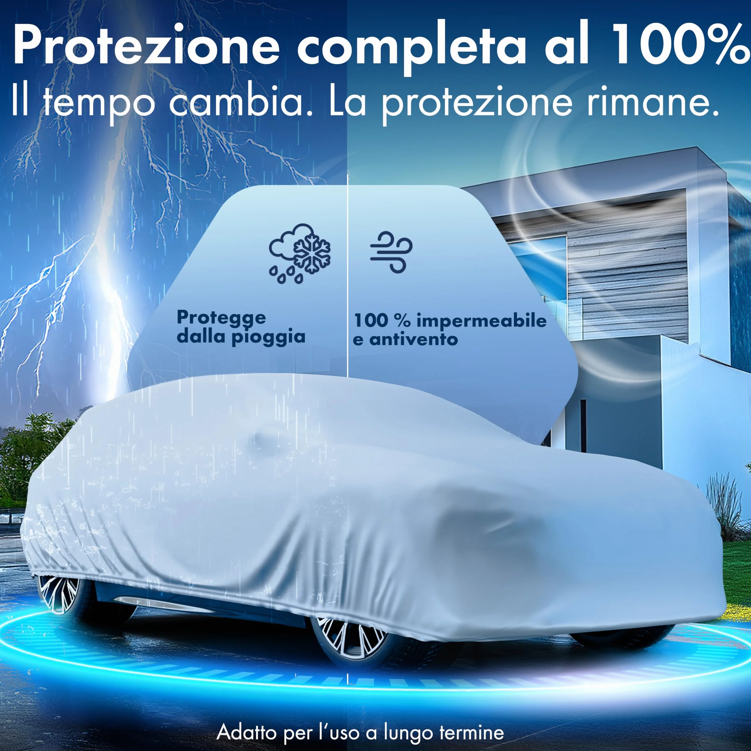 WALSER Telo Copriauto da Esterno All Weather - Telone Auto Station Wagon 100% Impermeabile e Resistente alle Intemperie, Protezione UV, Neve e Gelo, Misura 5, Argento