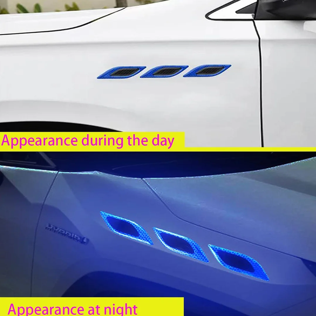 6 PZ 3D forte adesivo striscia riflettente,Auto parafango cappuccio paraurti decalcomania riflettente,Decalcomania riflettente ad alta intensità per la visibilità notturna per auto SUV (Blu)