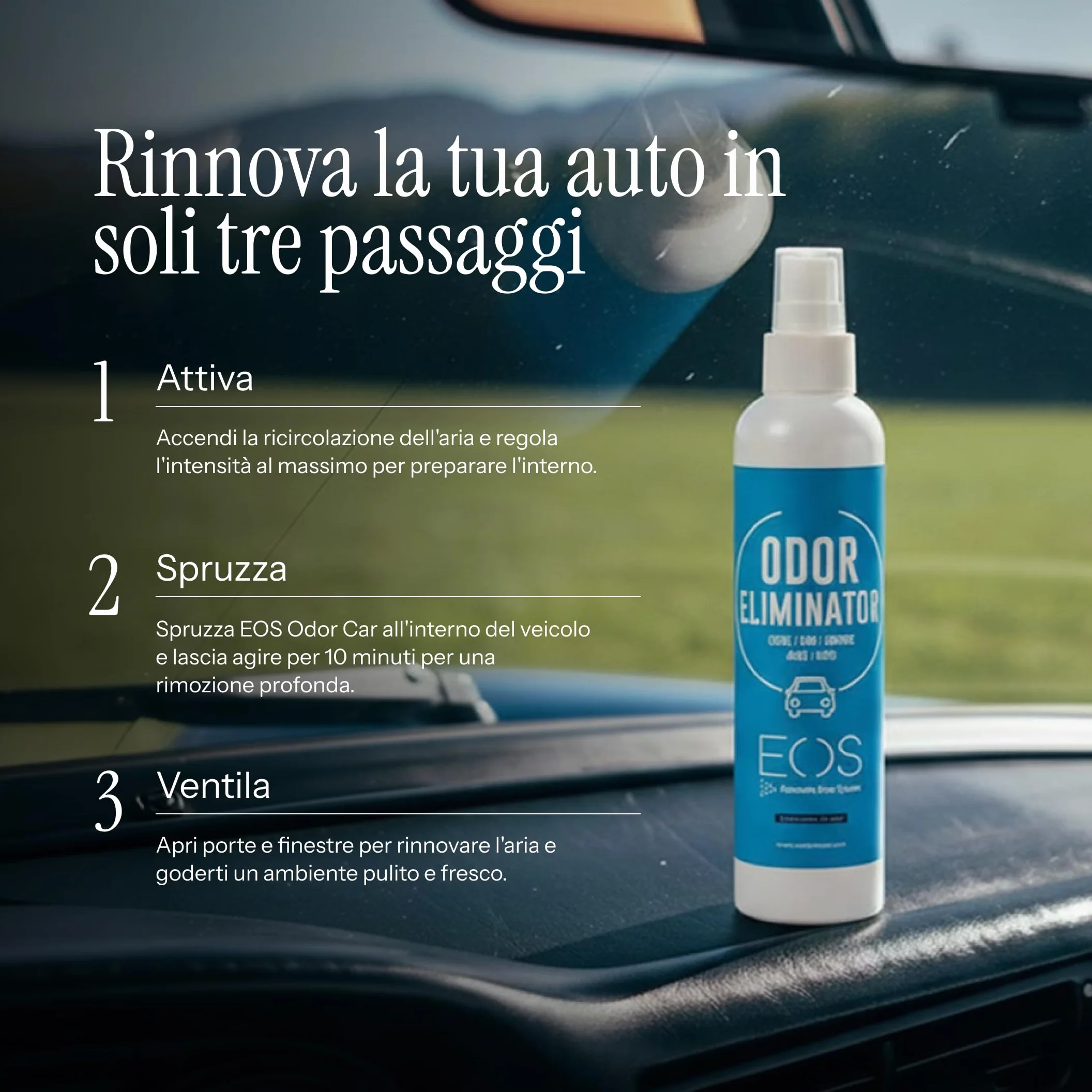 EOS Elimina Odori Auto Spray Neutralizzatore Odori Fumo Sudore Animali Deodorante Auto Interni Tessuti Profumatore Nuovo Fresco 1 Pezzo