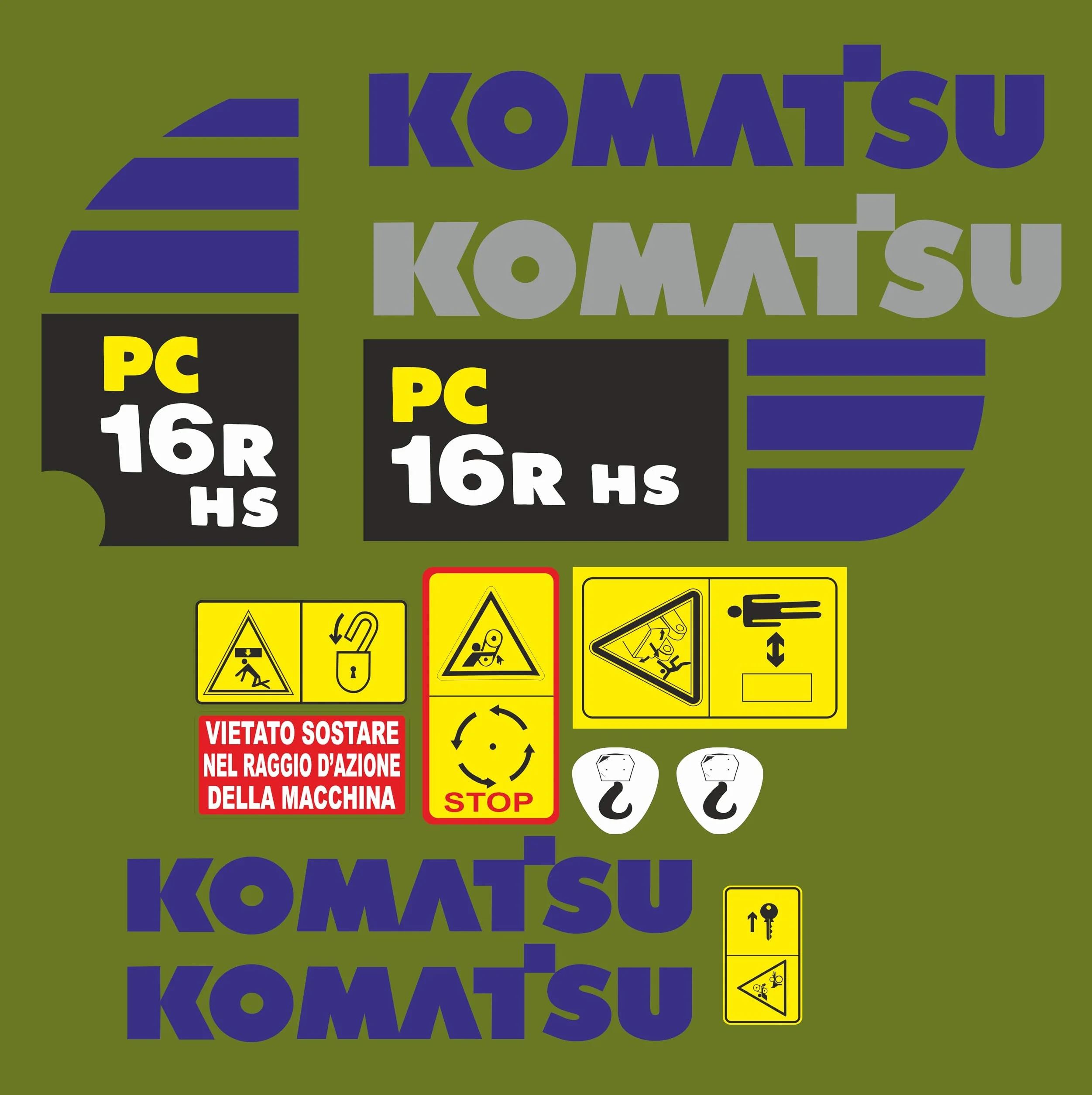 Kit di Decalcomanie in Vinile per Komatsu PC 16R HS, Alta Qualità
