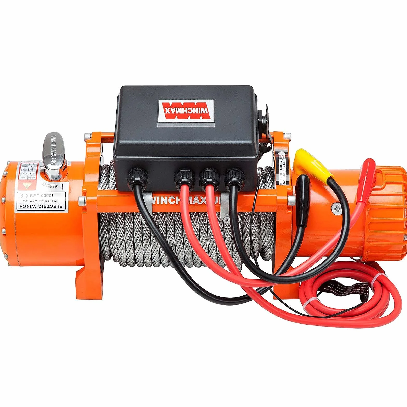Winchmax 13500 lb 6123 kg Verricello Elettrico 24 V Arancione Fune Metallica 26 m x 9,5 mm Gancio a Forcella 3/8 Pollice 2 Ricevitori Telecomandi Senza Fili