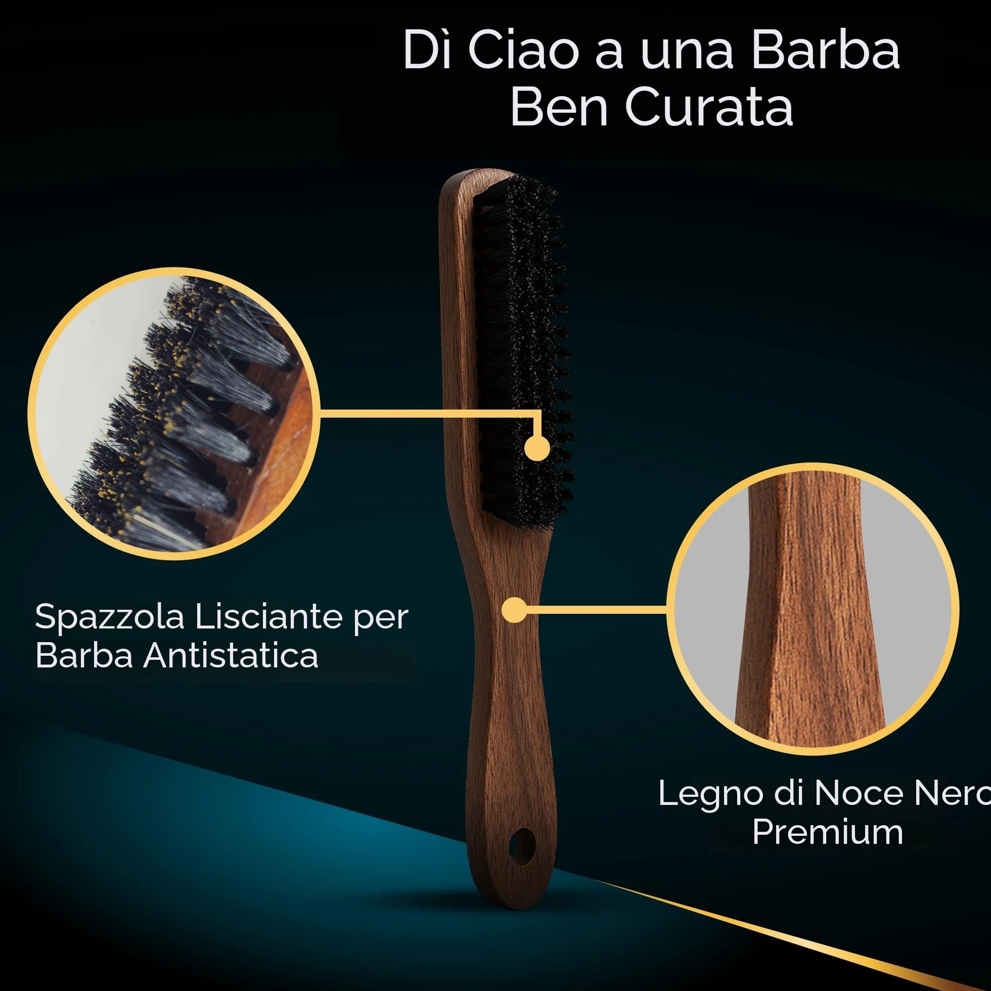 SAKKAL Spazzola per Barba Setole di Cinghiale, Manico in Legno Naturale, Antistatica Districante Lisciante, Cura Styling Barba