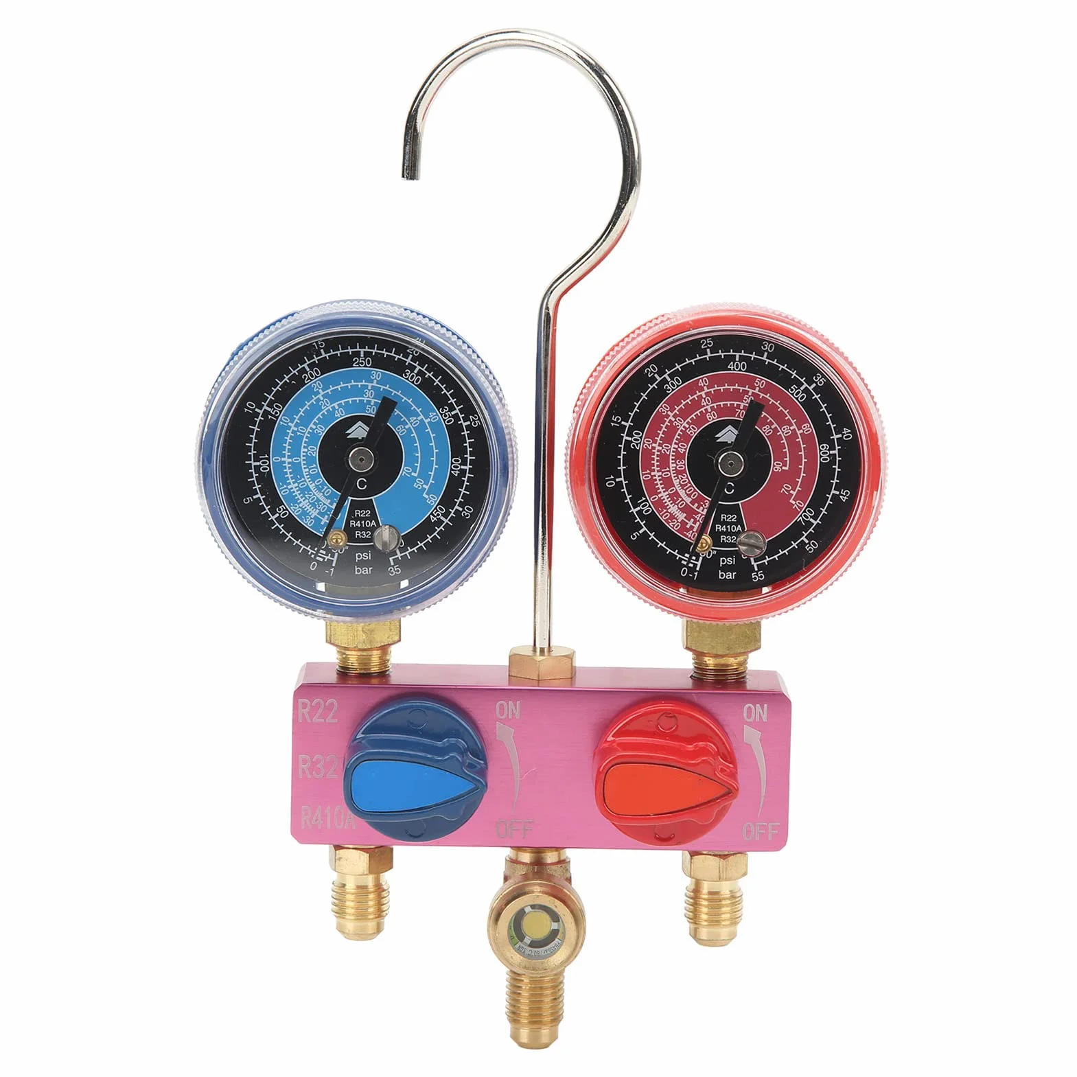 Manometri del Refrigerante R32, Manometri del Condizionamento 'aria Manometro Diagnostico del Collettore Mini G1/4 Manopola in Metallo Strumento di Condizionamento 'aria per