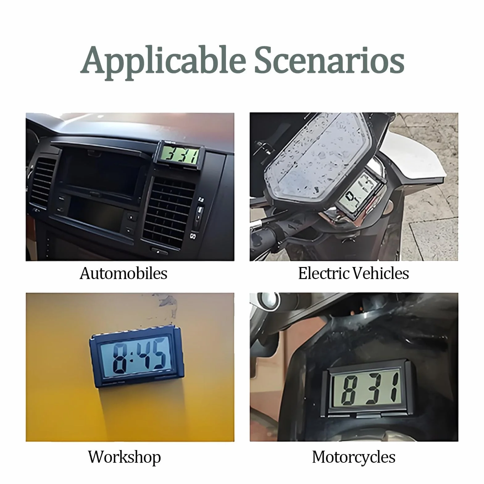 Mini orologio digitale elettronico per auto, sveglia da viaggio, piccolo orologio digitale per auto, cruscotto, scrivania, tavolo, nero