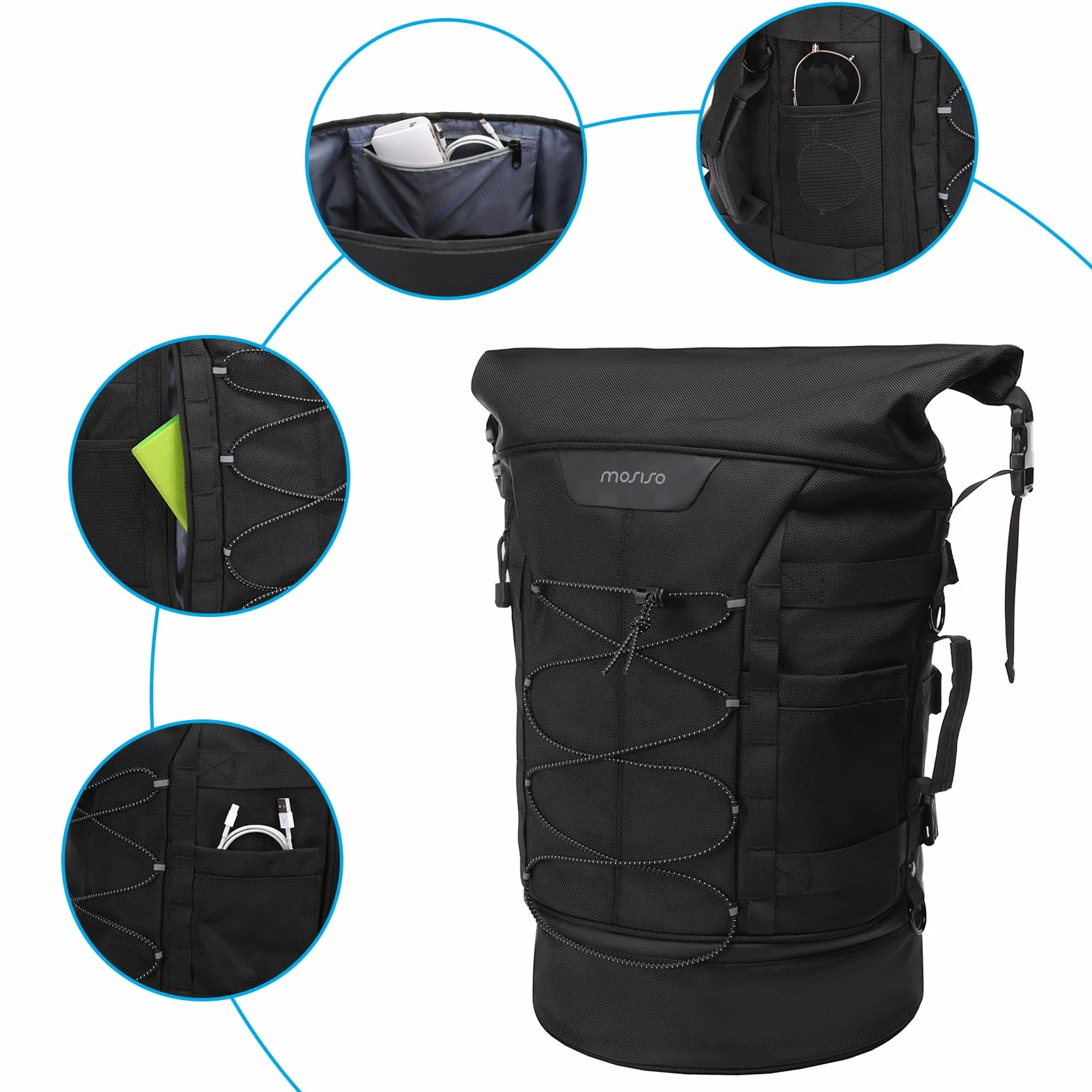 MOSISO Borsa Moto Schienale Sissy Bar da Viaggio Marsupio per Grande Capacita Espandibile 30L-48L, Borsa Posteriore Moto con Copertura Antipioggia e Tracolla, Nero