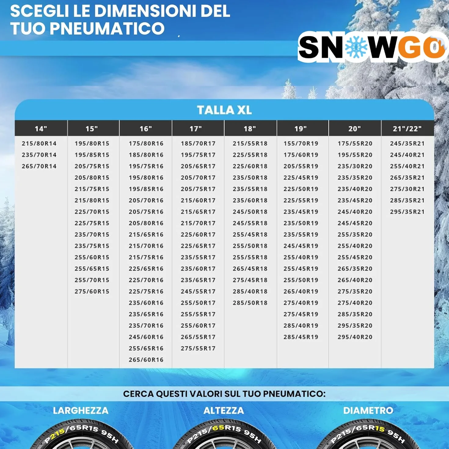 SNOWGO - Set di 2 calze da neve in tessuto - Taglie da M a XL - Omologate 16662-1 Europa - Compatibili con veicoli 4x4, veicoli elettrici, furgoni e veicoli commerciali <3,5T. (XL)