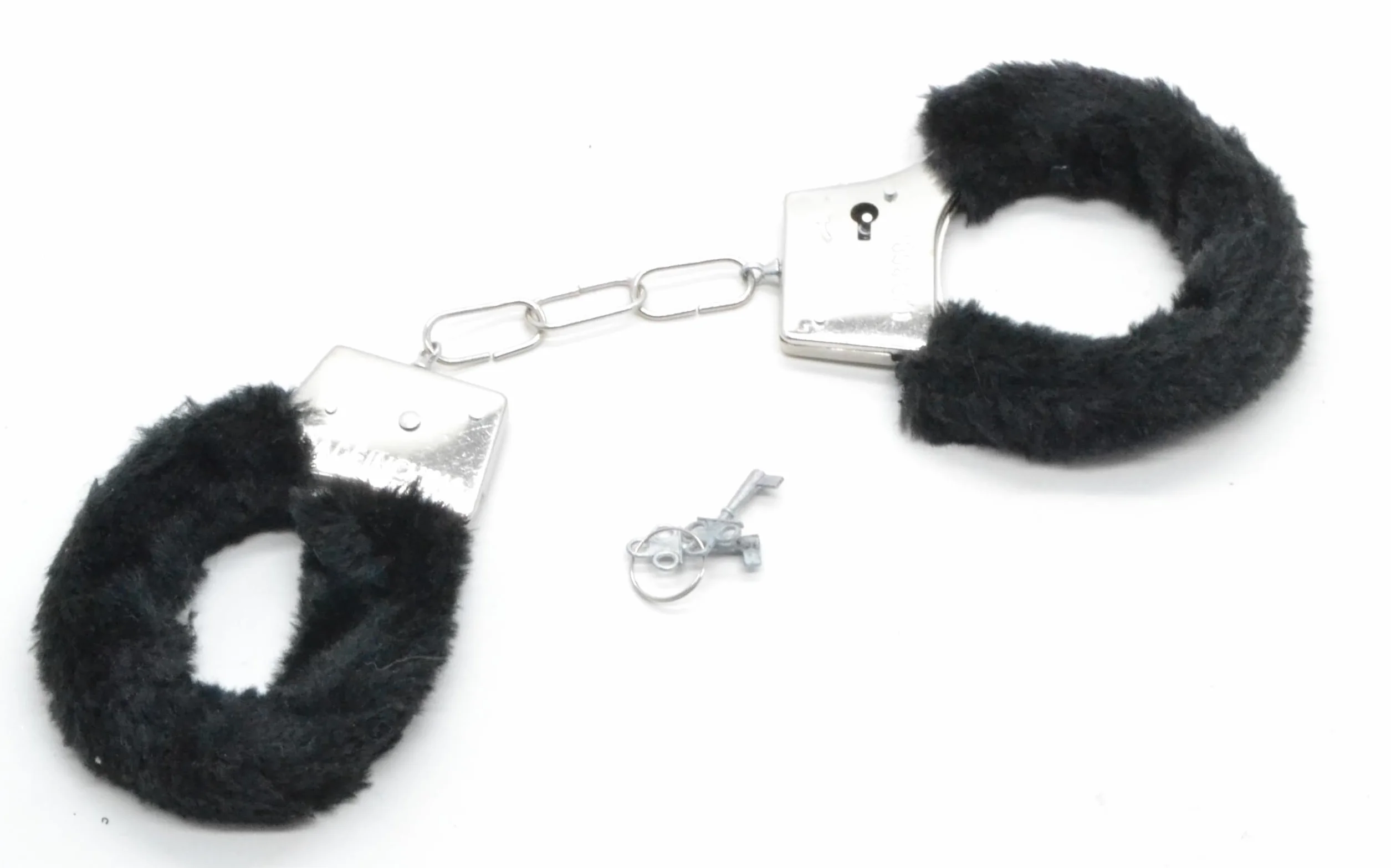 Manette in metallo con peluche nero accessorio costume polizia sicurezza donna infermiere medico