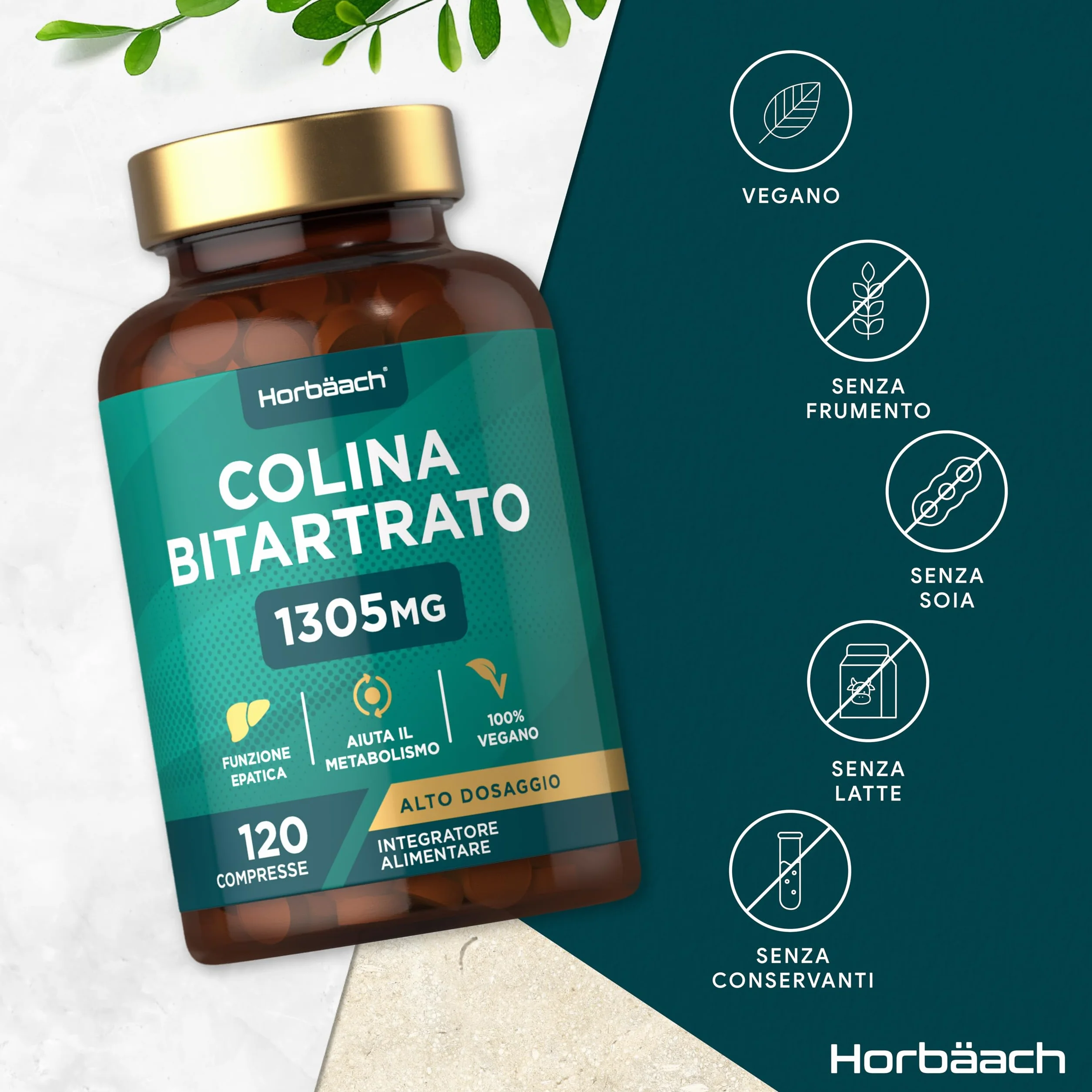 Horbaach Colina Bitartrato 1305mg 120 Compresse Integratore