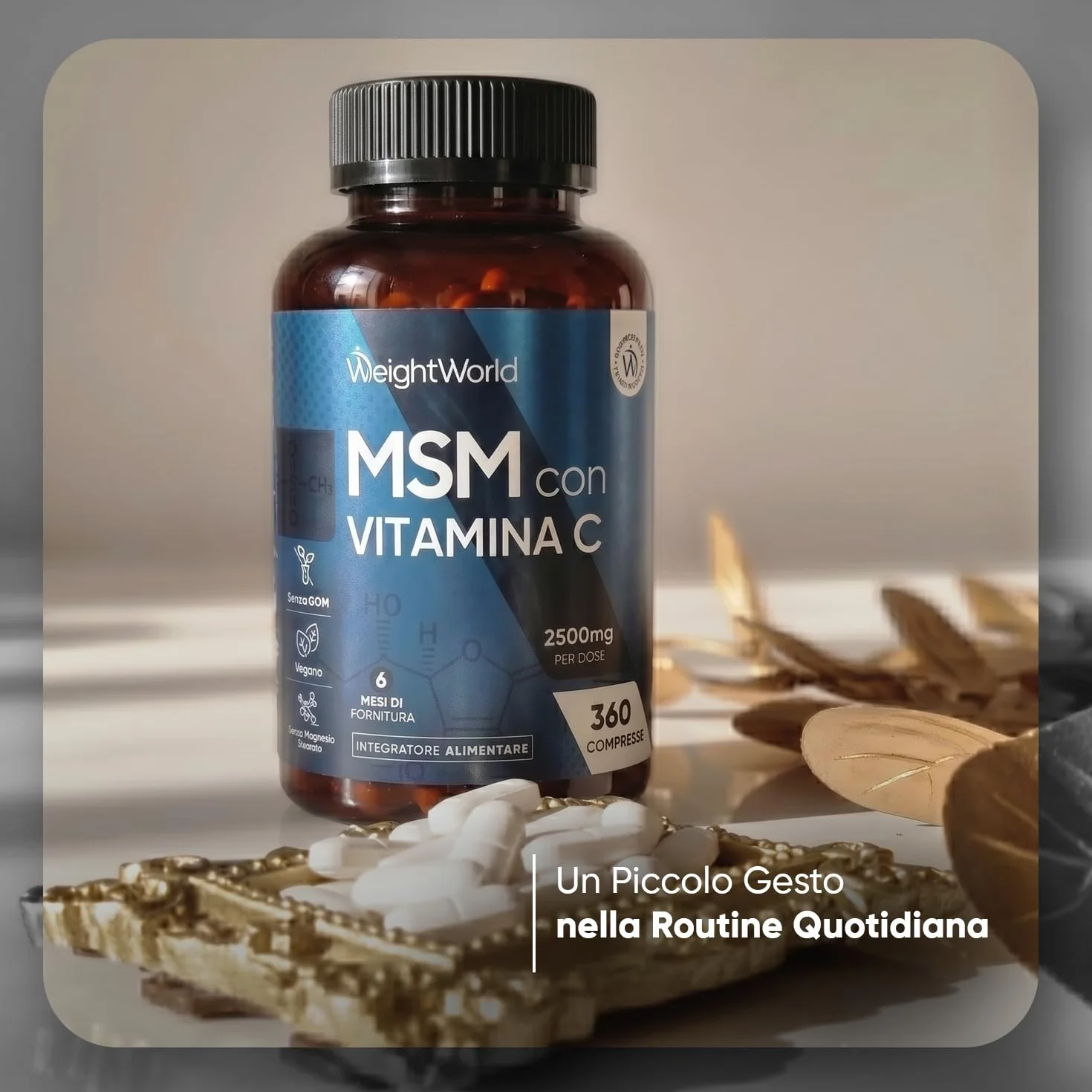 MSM Integratore 2500mg 360 Compresse Vitamina C Metilsulfonilmetano Vegano Senza Glutine