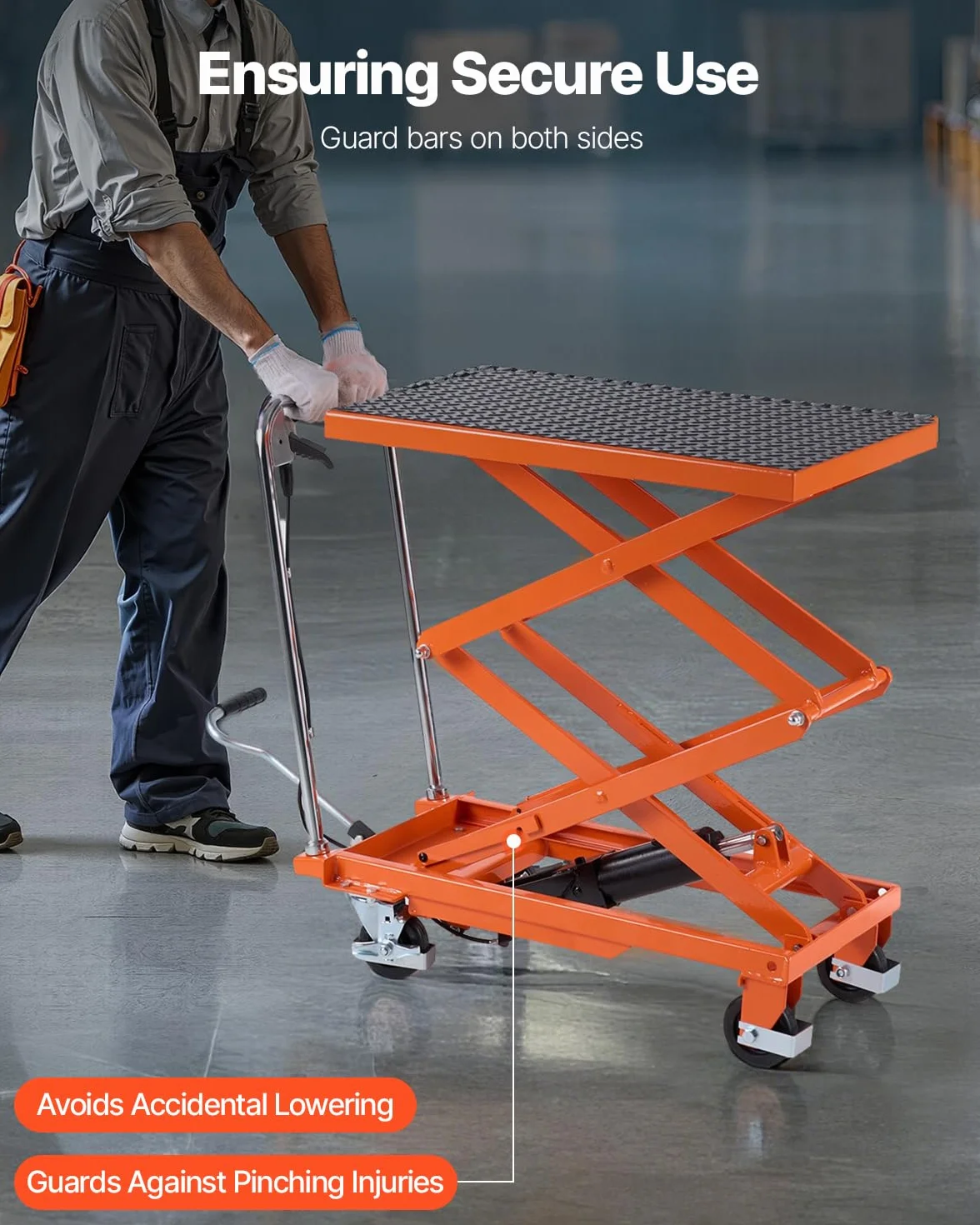 VEVOR Tavolo Elevatore Idraulico, Capacità 226,8 kg Carrello Elevatore a Doppia Forbice con 4 Ruote, Cuscinetto Antiscivolo, Altezza di Sollevamento 1200 mm per Movimentazione e Trasporto di Materiali
