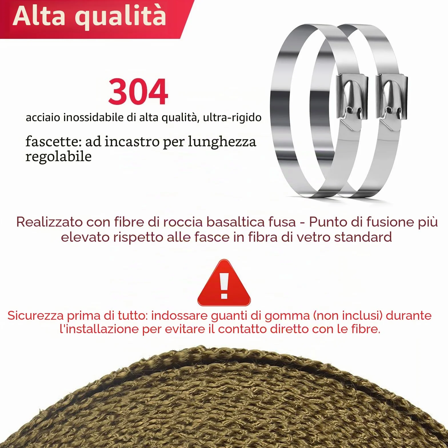 10m×5cm Fascia Termica per Scarico, Titanio-Basalto con Zona di Separazione Termica