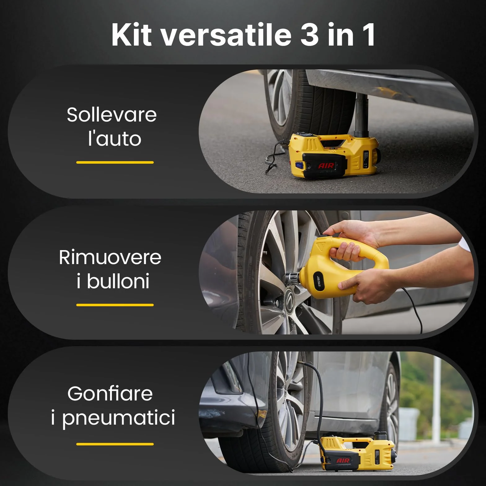 TaskStar Cric idraulico elettrico 12V 5 Ton per auto, portata 15,5-45 cm con chiave e gonfiatole