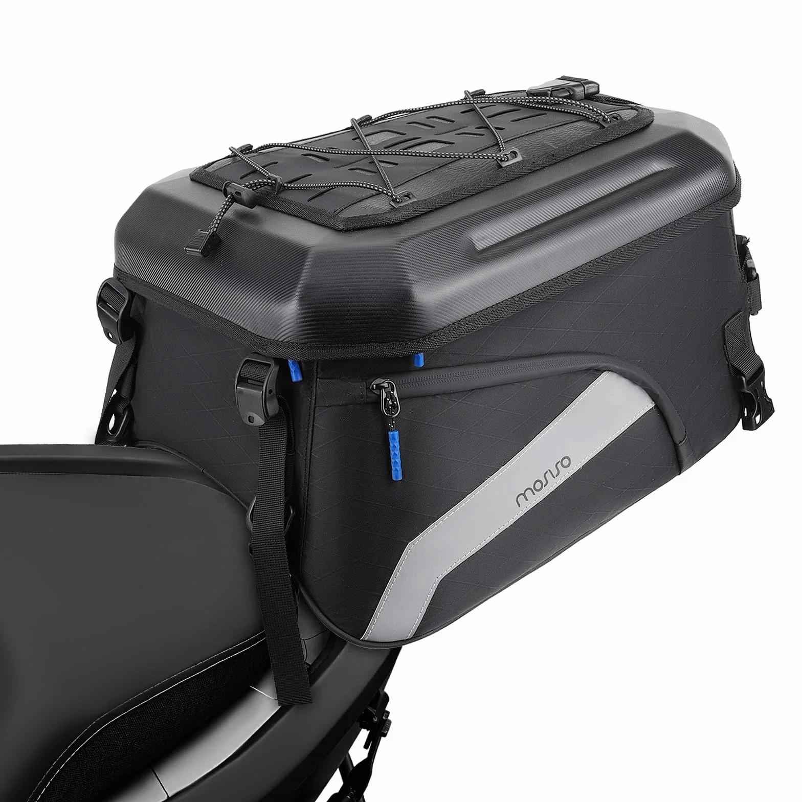 MOSISO Borsa Sella Moto, Zaino Convertibile Moto, Borse Casco con Capacita Espandibile 25L-35L,Borsa Trasporto Attrezzi&Bagagli Sedile Posteriore Della Motociclo con Maniglia&Strisce Riflettenti, Nero