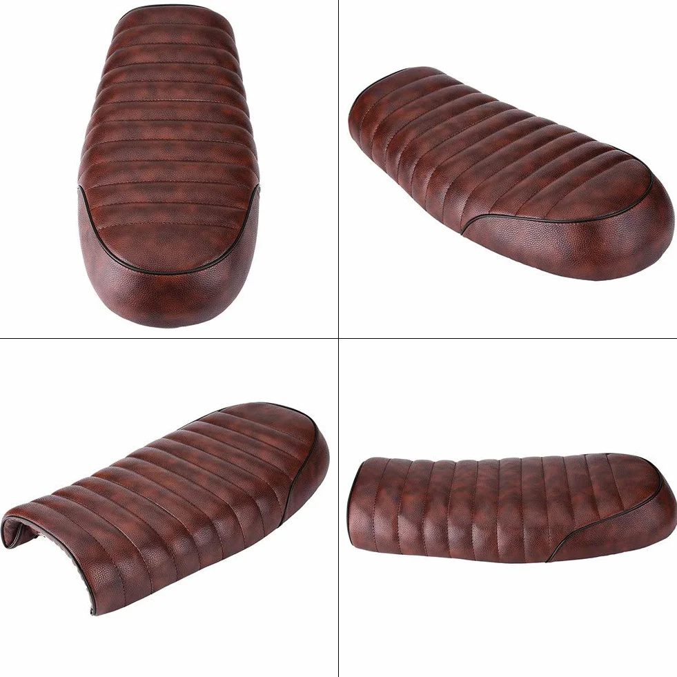 Sedile Moto in Pelle PU Vintage Cafe Racer Sella Piatta Cuscino per CG125 GN CB400SS