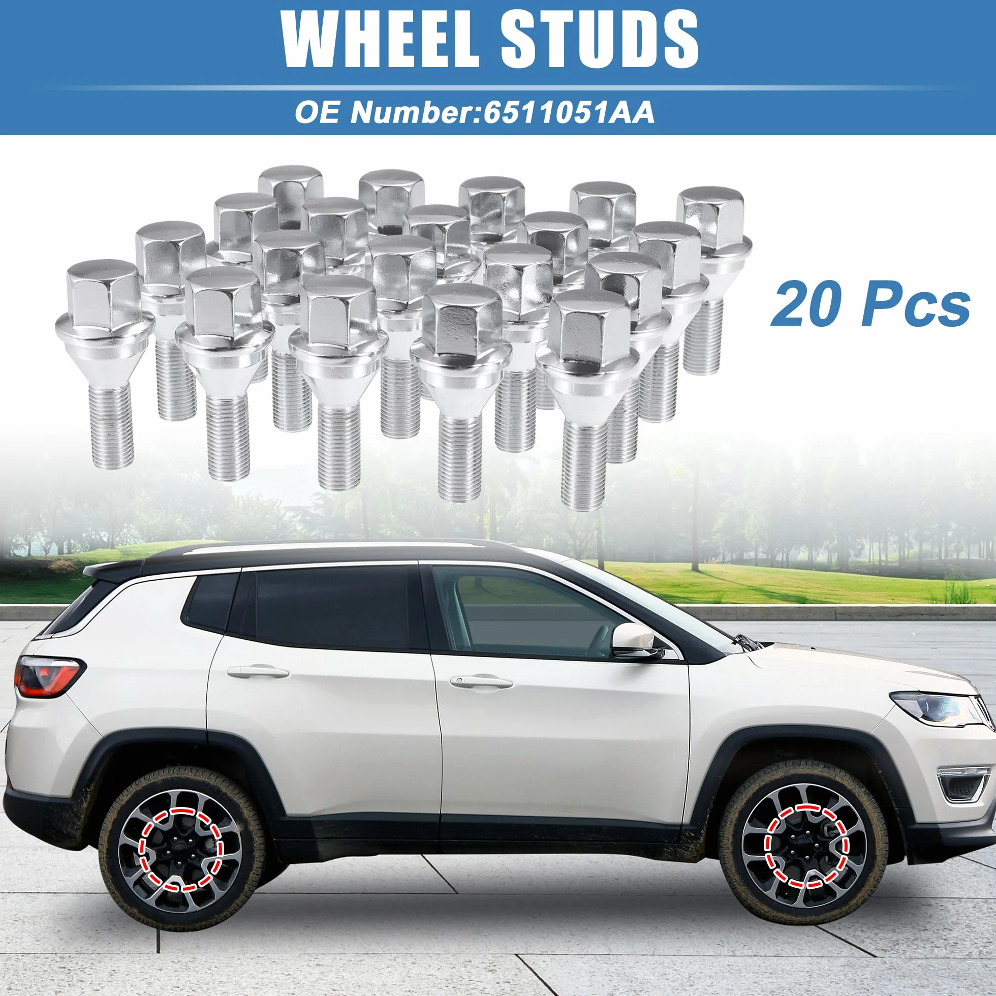 A ABSOPRO 20 Pz Bulloni per Ruote Auto No.6511051AA per Jeep Cherokee 2014-2021