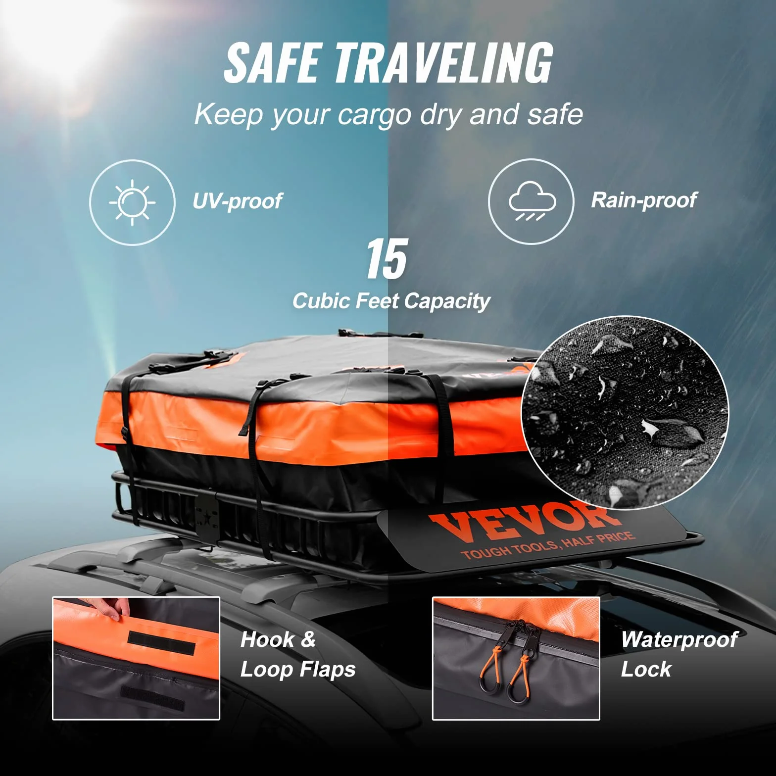 VEVOR Cestello Portabagagli da Tetto Auto SUV Acciaio Q195 130,5x91,5x12,7 cm Capacità 90,7 kg 16,3 kg