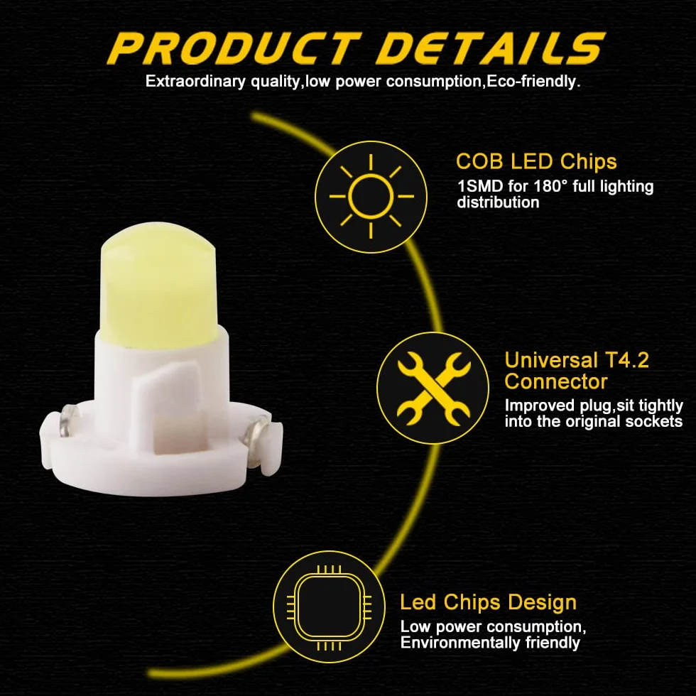 Qasim LED COB Lampadine T4.2 1SMD Bianco 12V per Auto