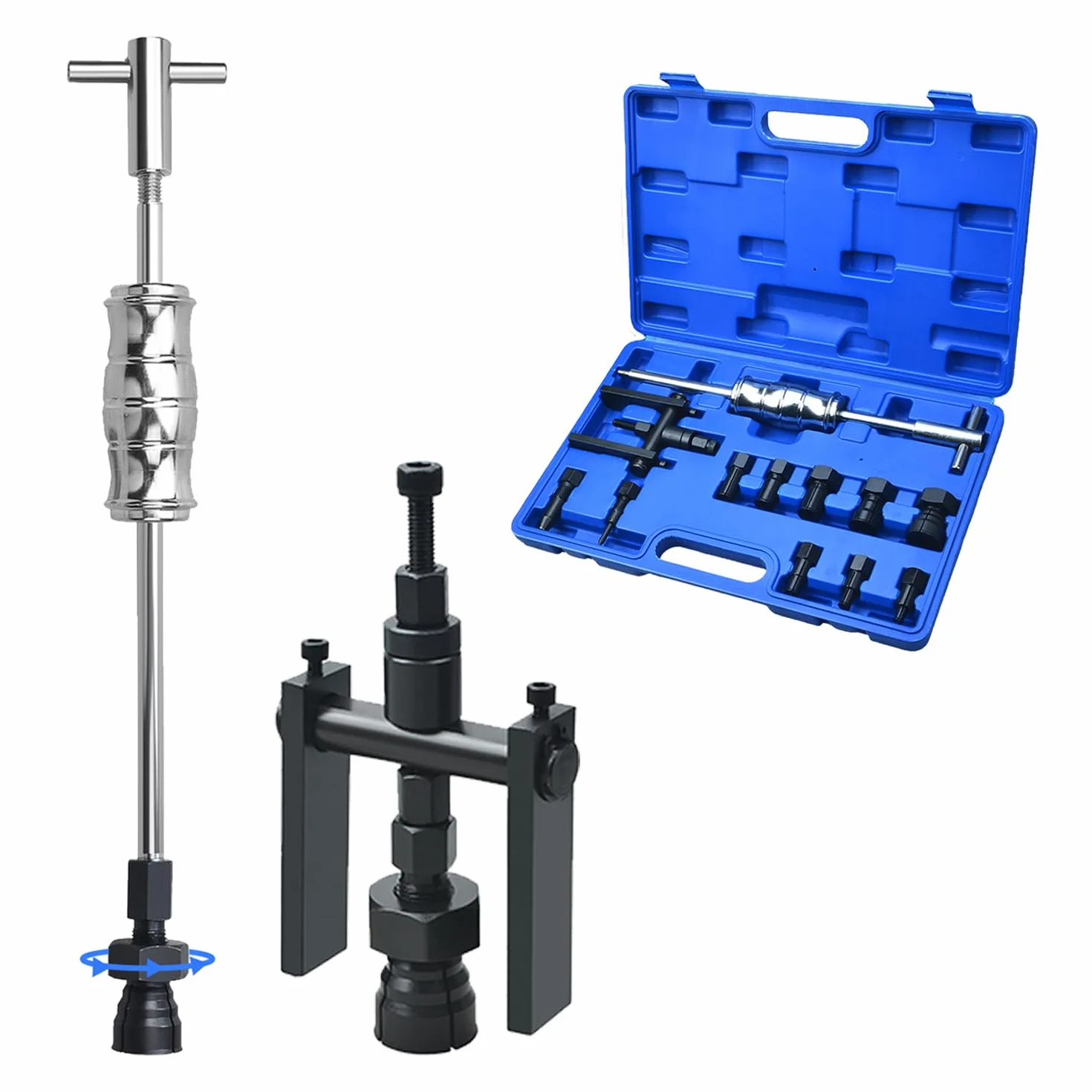 Kit Estrattore Cuscinetti Interni 8-32 mm a 2 Ganasce Foro Cieco Martello Scorrevole per Bicicletta e Moto