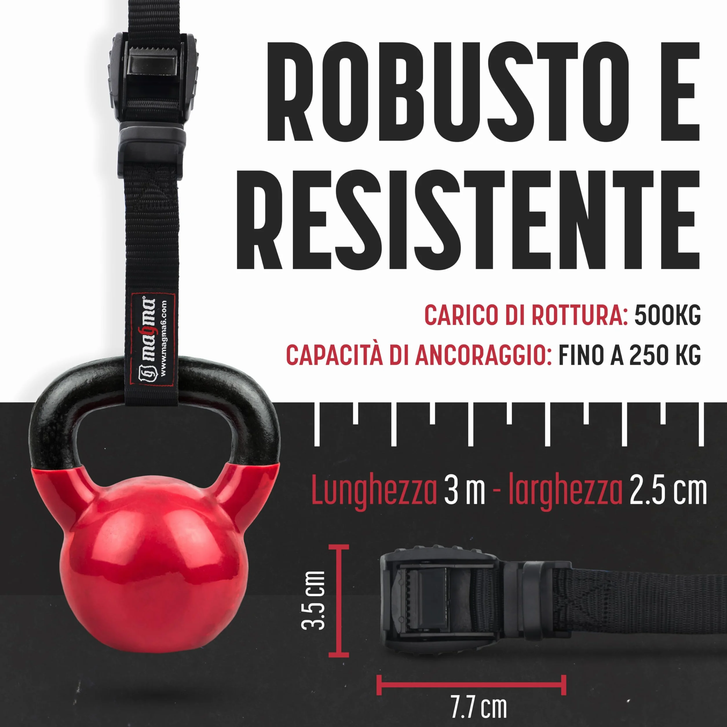 Cinghie di Ancoraggio MAGMA 2 Set Regolabili AntiGraffio per Carichi Bici Kayak Moto Auto 3m Nero