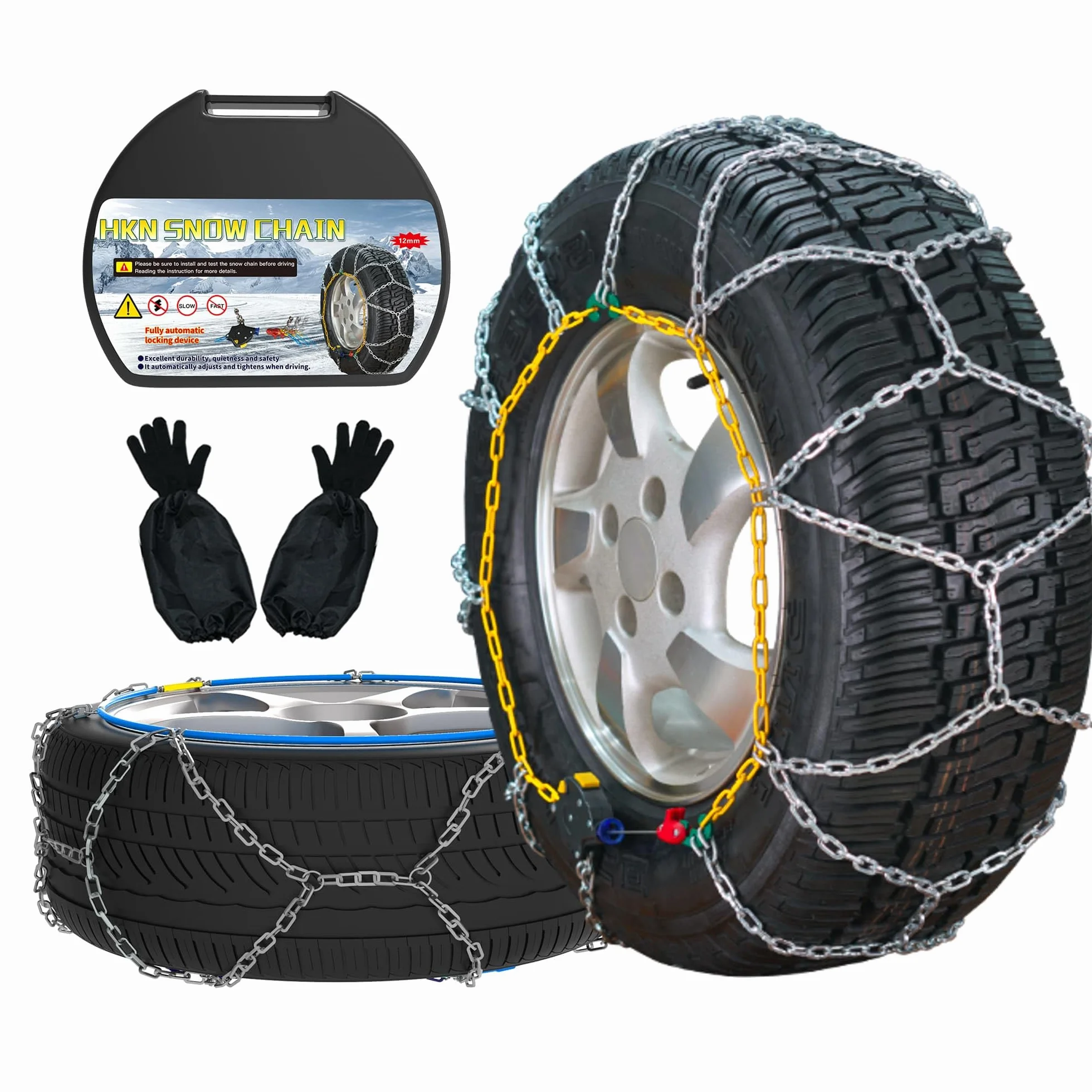 Catene da Neve Automatiche HKN 140, 2 Pezzi 12 mm, Installazione Rapida, Universale per Auto Pick-up SUV