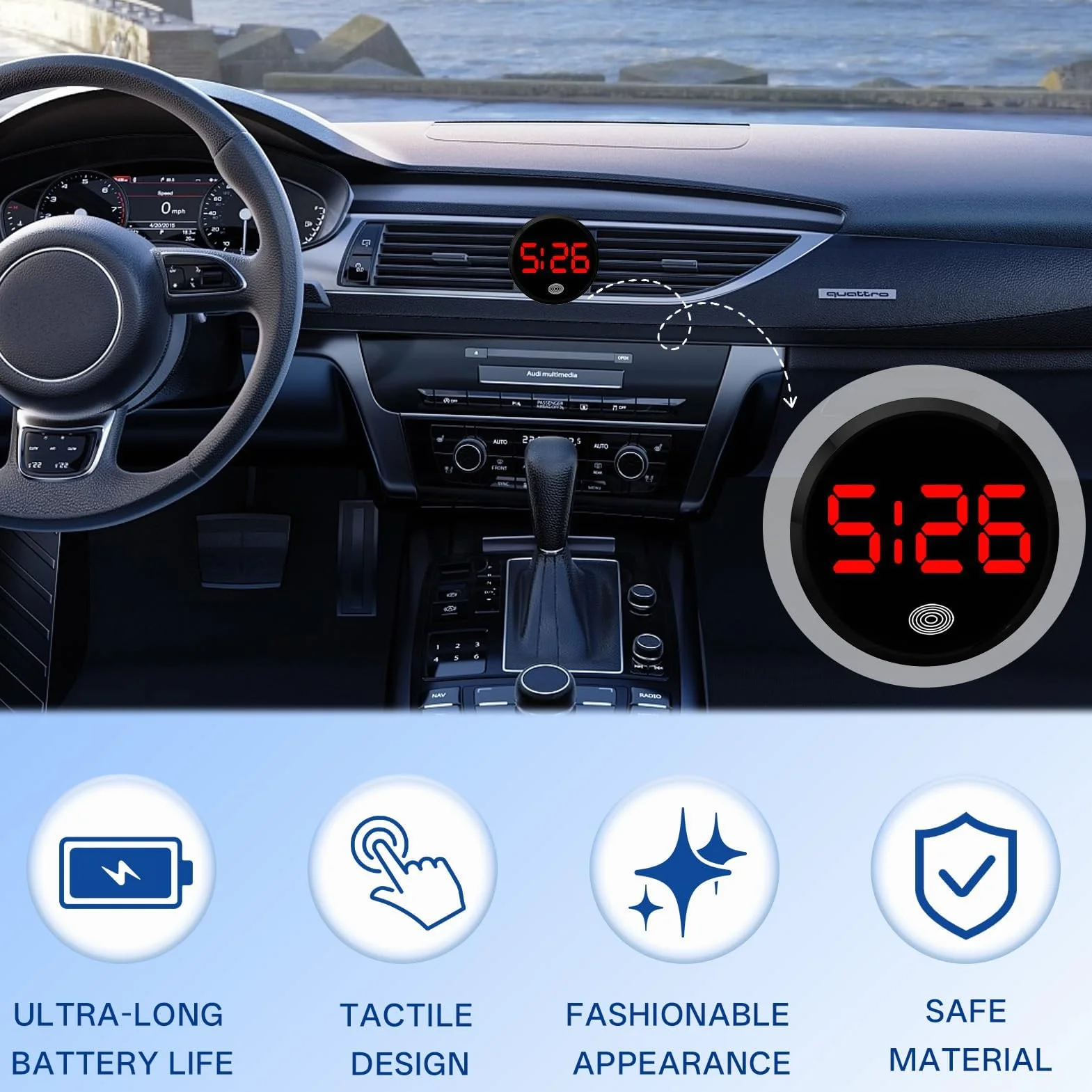 Orologio da cruscotto auto elettronico autoadesivo mini digitale per veicoli camion camper casa