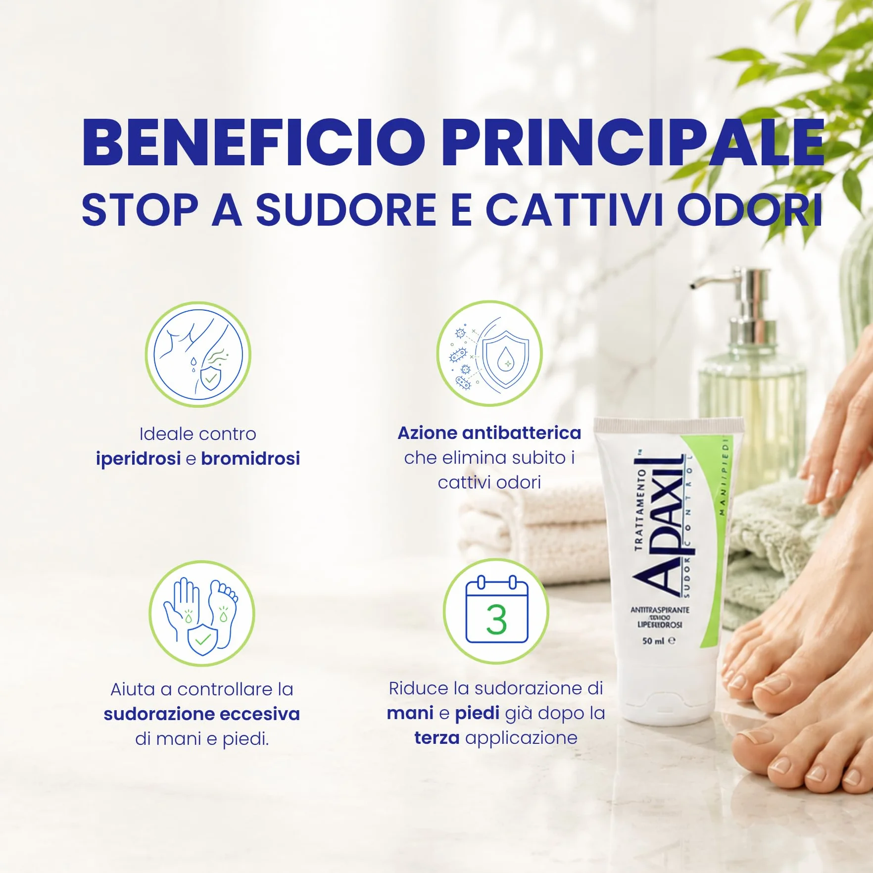 Apaxil Sudor Control Mani e Piedi Notte 50ml, Gel Antitraspirante Contro Iperidrosi Palmari e Plantari