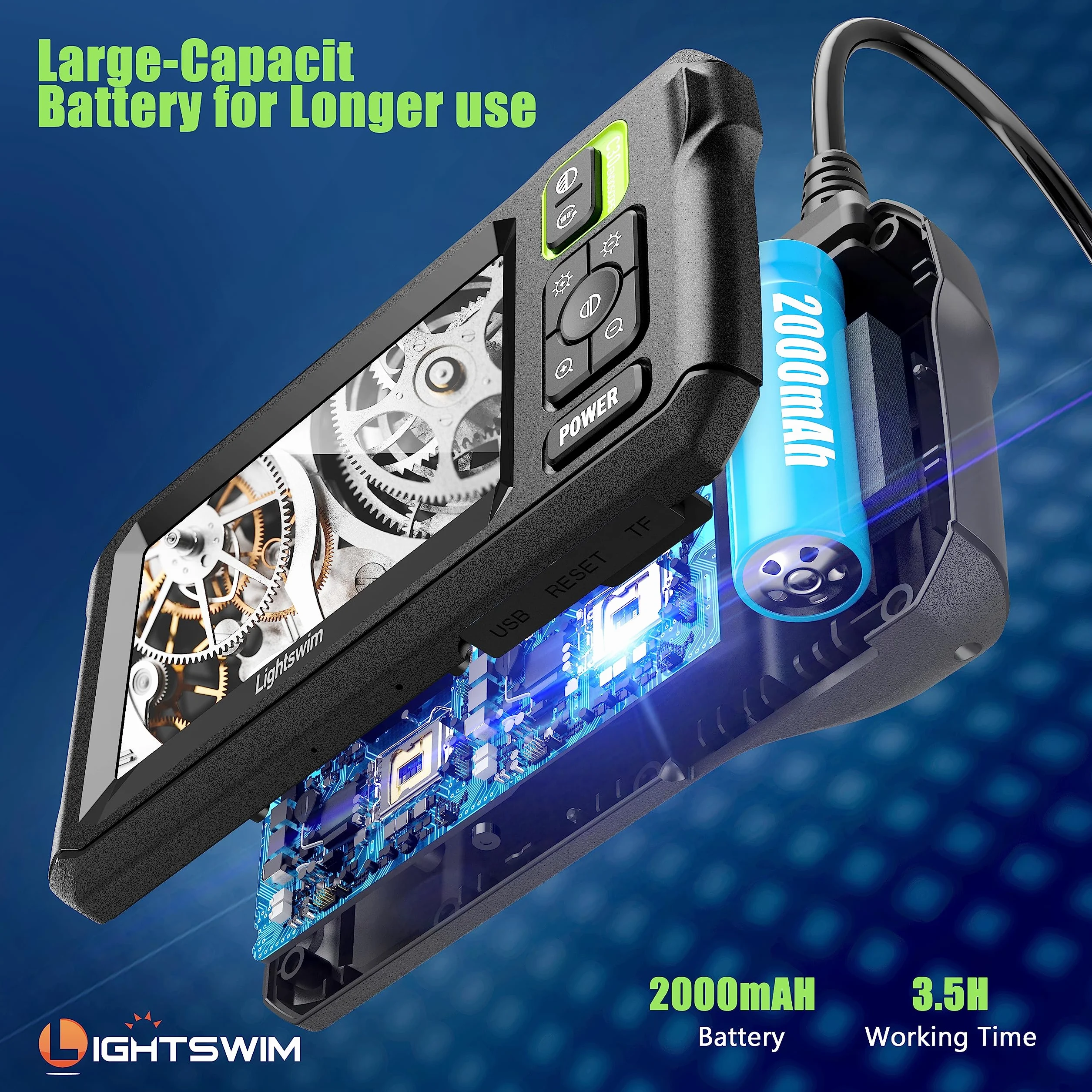 Lightswim Telecamera per ispezione endoscopio industriale IP67 4,3" 5M 8 LED