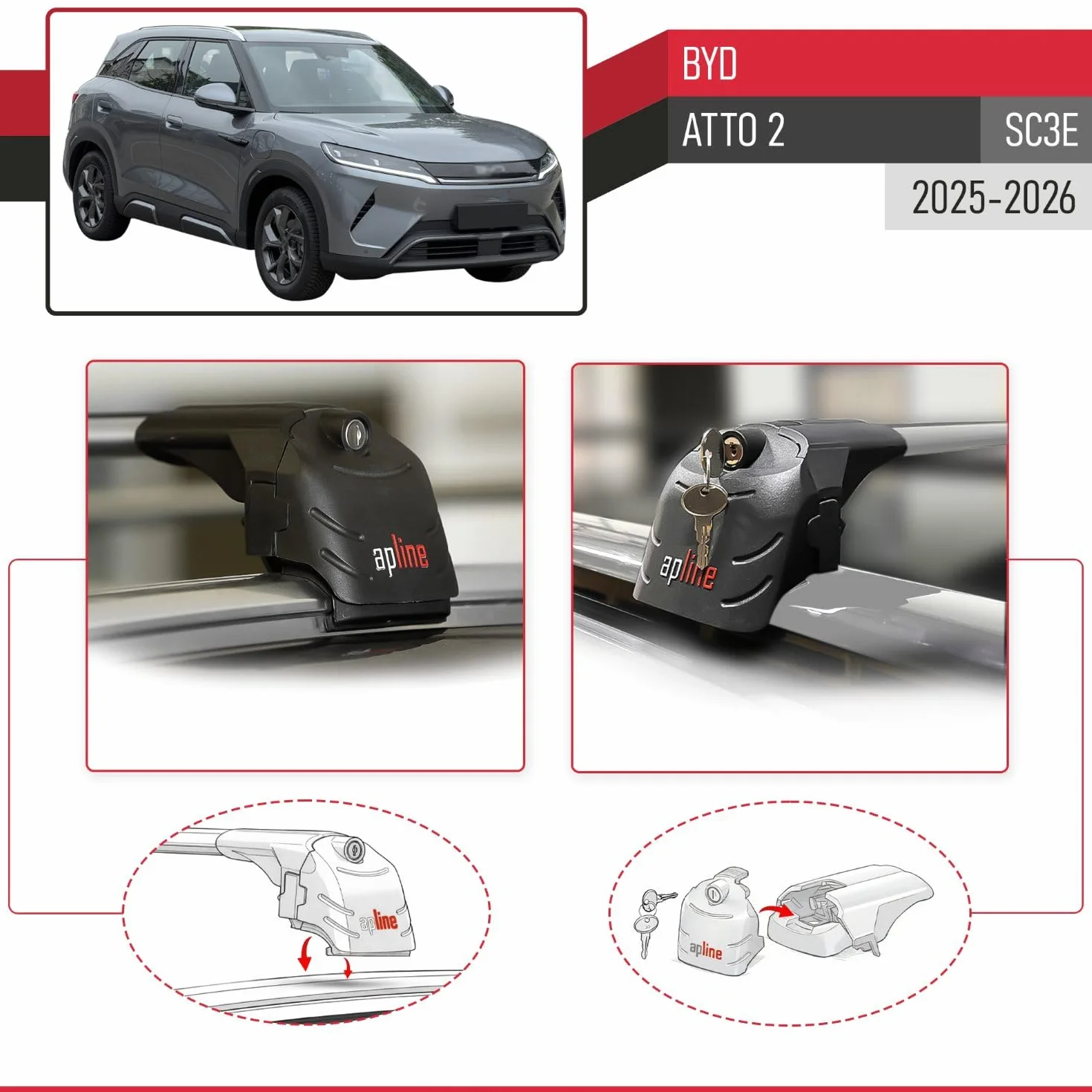 Compatibile con BYD Atto 2 2025-2026 ACE-2 Barre Tetto Portapacchi Auto Barre Portatutto Grigo Alluminio 2 Barre
