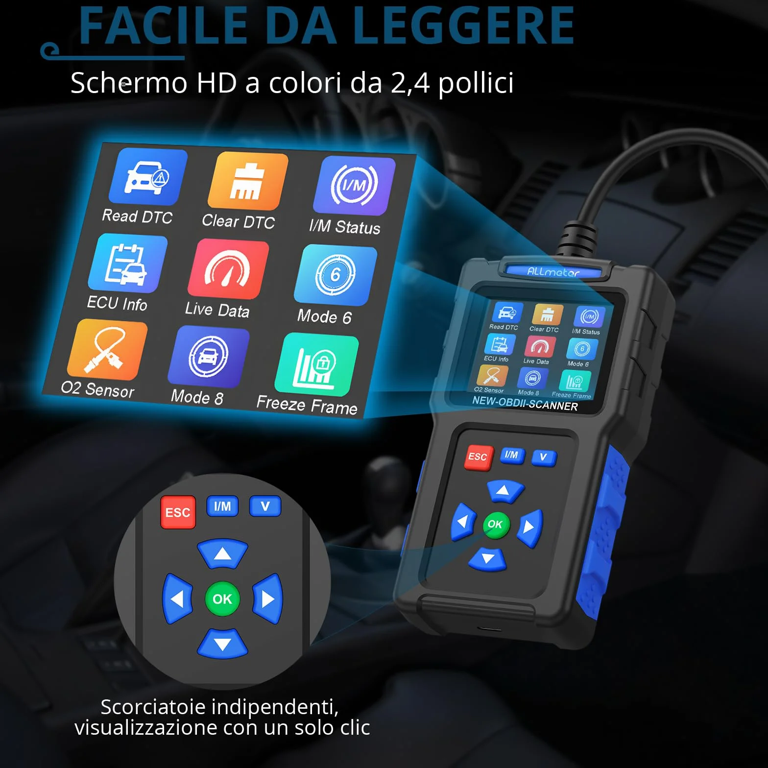 Scanner OBD2 Professionale - Lettore Codici Errore per Auto, Cancellazione Spia Motore, Compatibile OBD II dal 1996