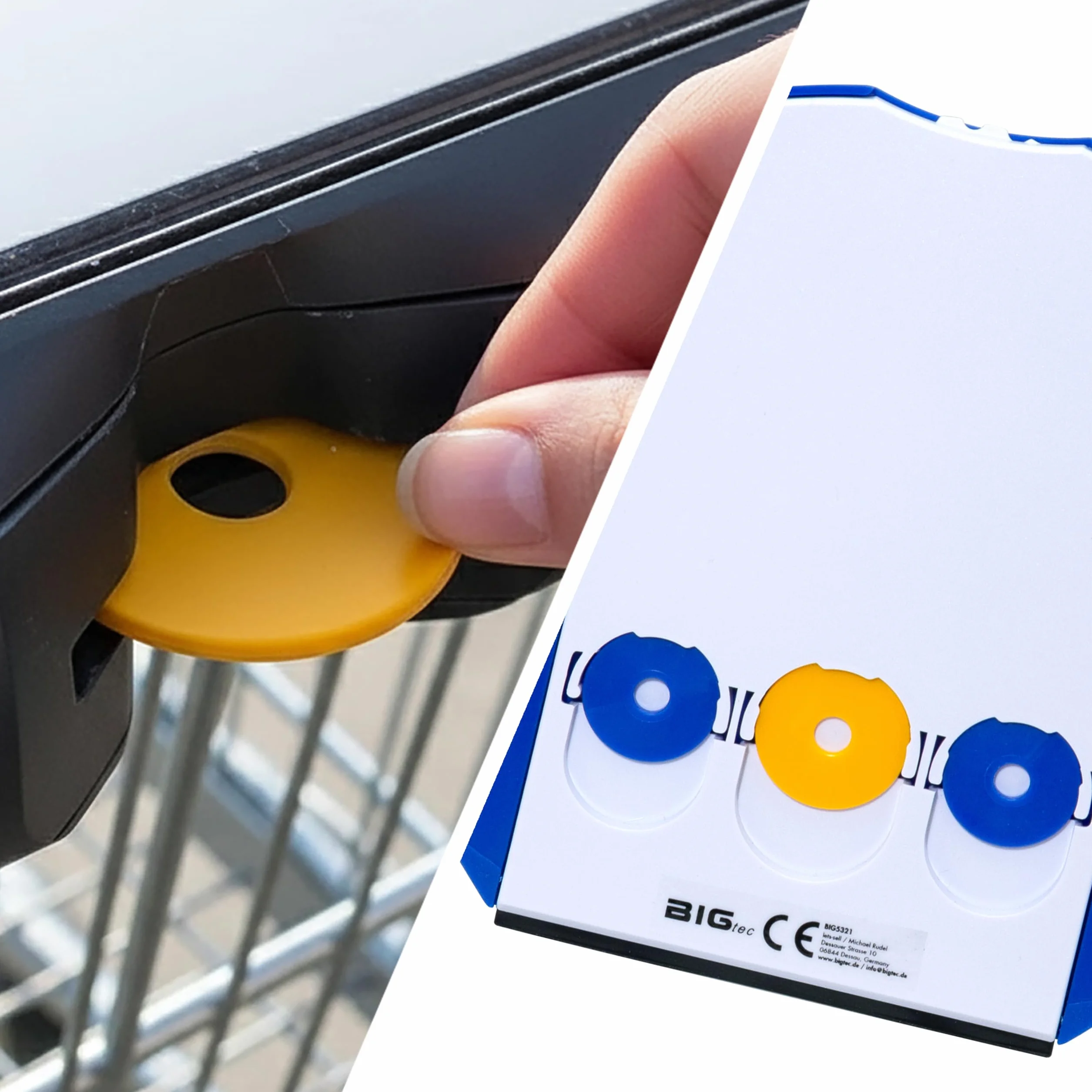 BIGtec Disco orario auto con raschietto per ghiaccio, neve e scrivere, 3 gettoni carrello spesa, linguetta in gomma