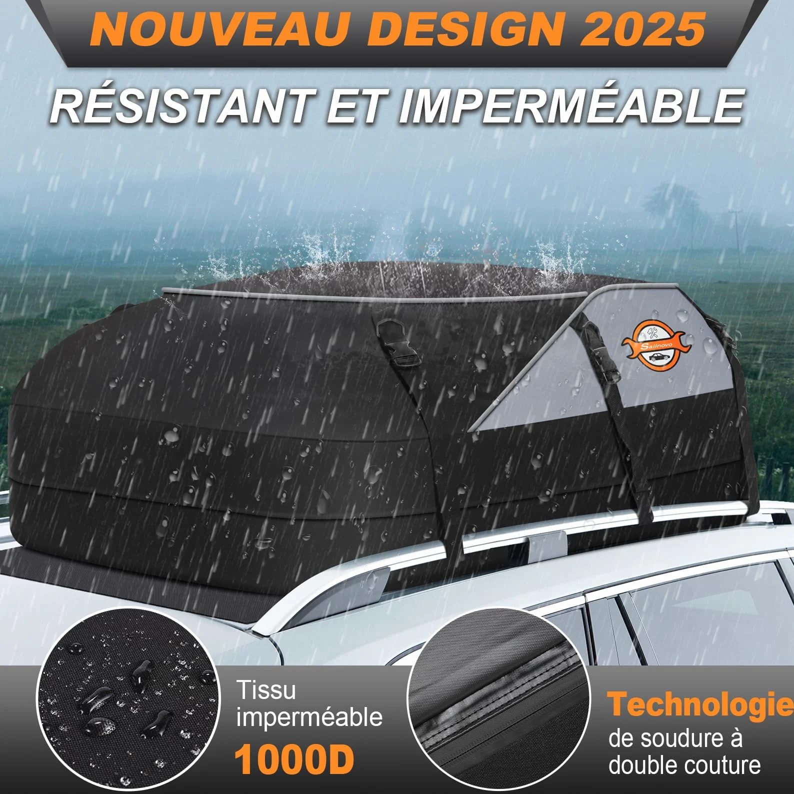 Sailnovo Box Tetto Auto, 580L/20 piedi cubi Baule Auto Tetto Impermeabile Per Con O Senza porta pacchi - incluso 6 ganci di sicurezza e custodia