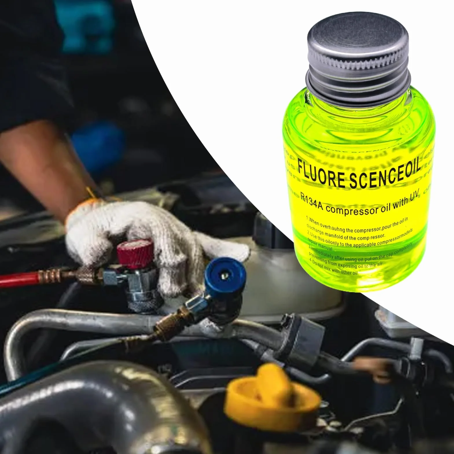 Olio per la rilevazione di perdite del climatizzatore - Tracciante UV fluorescente per linea refrigerante, rilevatore di perdite a lunga durata | Agente diagnostico per impianto di climatizzazione per