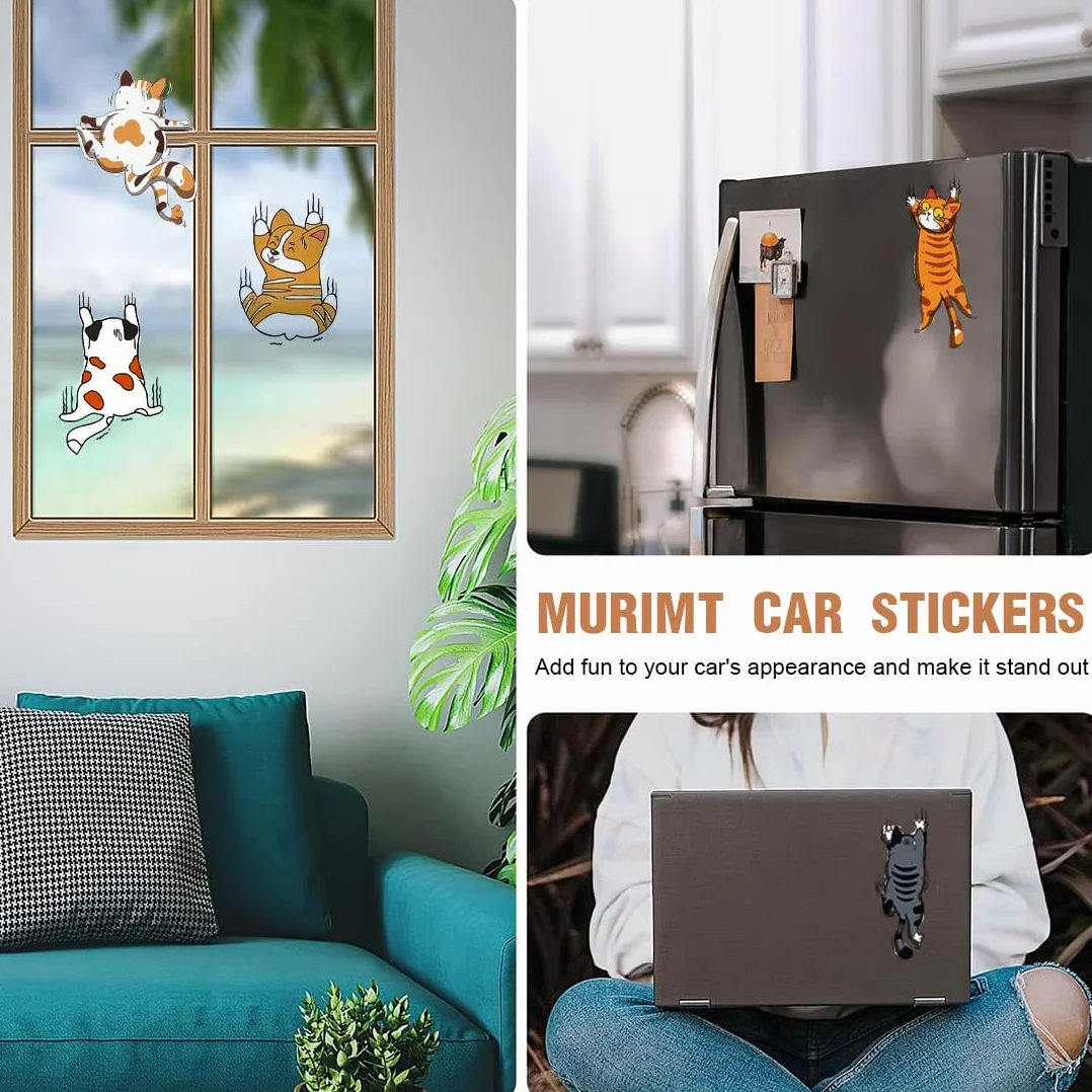 Set di 6 Divertenti Adesivi per auto con cani e gatti dei cartoni animati, divertenti adesivi per paraurti per auto e copertura antigraffio, Ideali per Auto, Camion, Pareti, Laptop e Bagagli