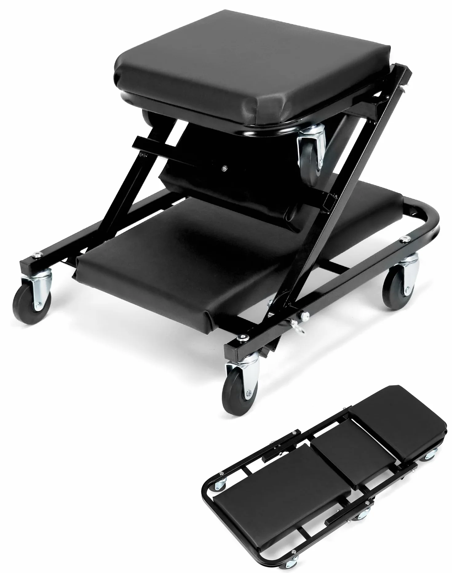 QWORK® Sgabello Officina, Carrello sotto Auto, con Ruote piroettanti a 360°