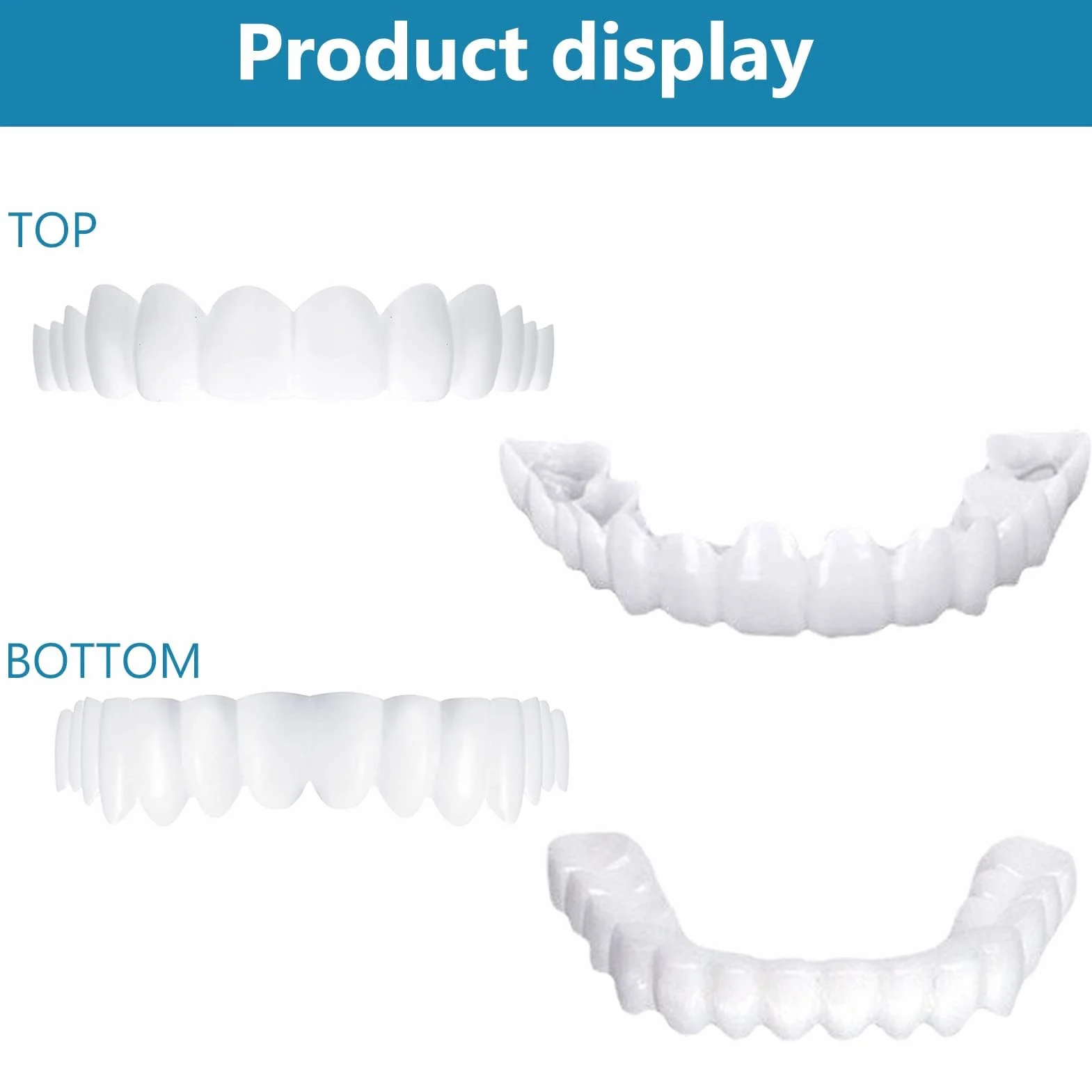 Snap on Faccette Dentali Provvisorie 4 Paia, Set Upper Lower Magic Teeth Brace, Smile Veneer Temporary Comfort Teeth per Uomo e Donna