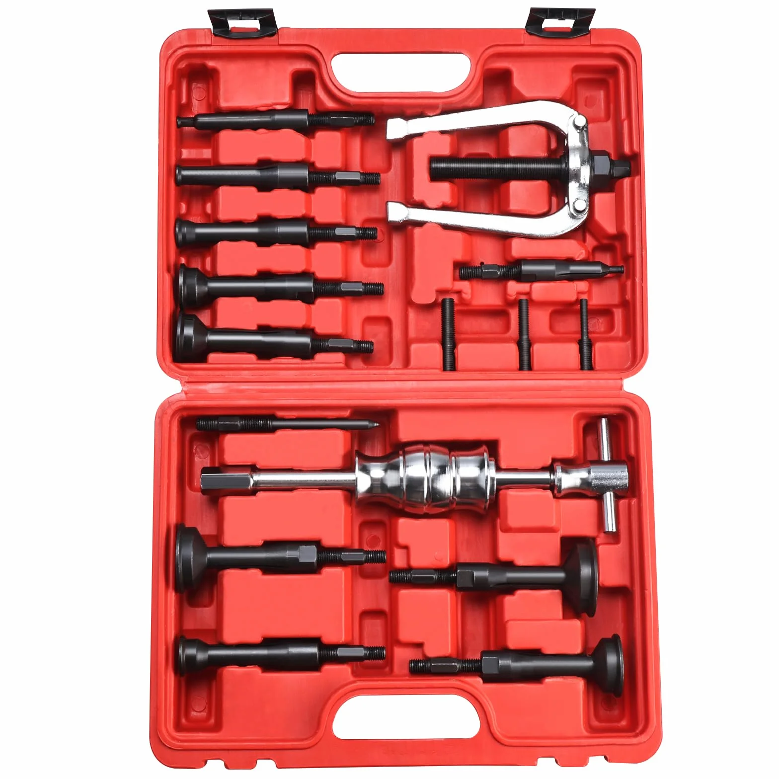 BOOMSTART 16 Pezzi Estrattore Cuscinetti Interni, 5-58 mm Estrattori per Cuscinetti Interno con Martello, Estrattore per Rimozione di Cuscinetto Ciechi Conico di Ruota Moto Auto Cambio Bici (Rosso)