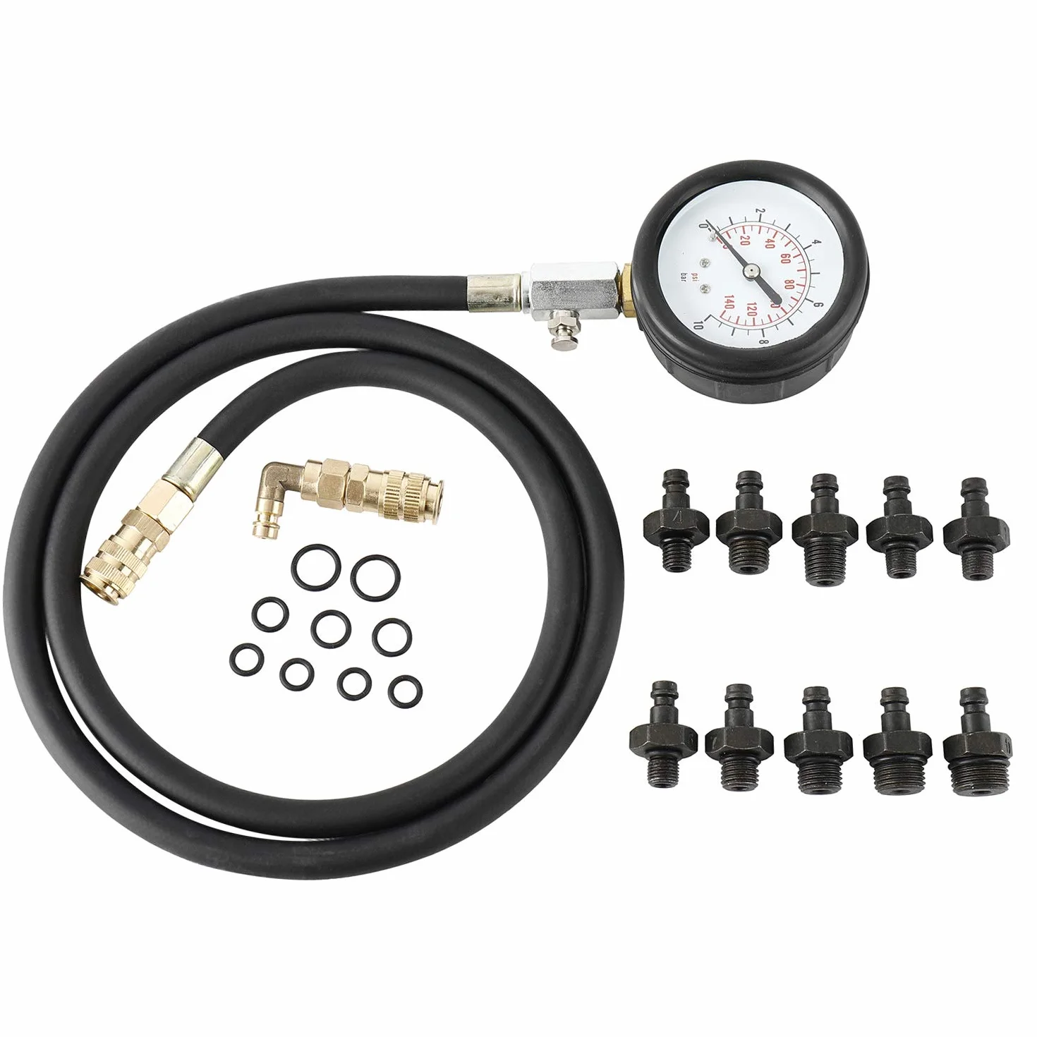 FreeTec Tester Pressione Olio, 0-140 PSI Manometro Pressione Olio Motore, Kit Misurazione Pressioni Oli, Attrezzo Prova Pressioni Oli Auto con Tubo e Adattatori per VW BMW Opel Ford Fiat (Rosso)
