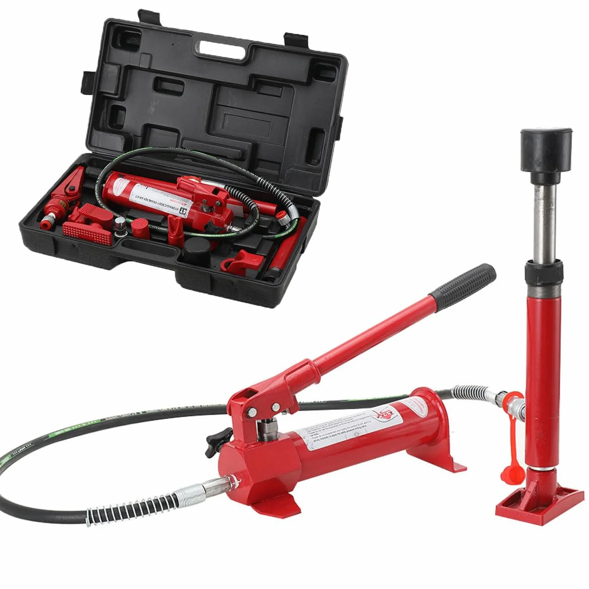 4 TON Pompa Idraulica Manuale per Carrozzeria, Kit di Martinetto Idraulico Sollevatore Pompa per Riparazione Auto Carico con Custodia, Corsa da 125 mm