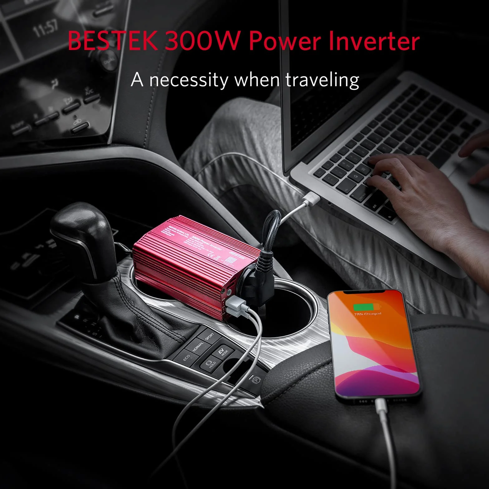 BESTEK 300W Inverter 12V 220V 2 USB Port 4.8A Power Inverter for Phone Pad Tablet