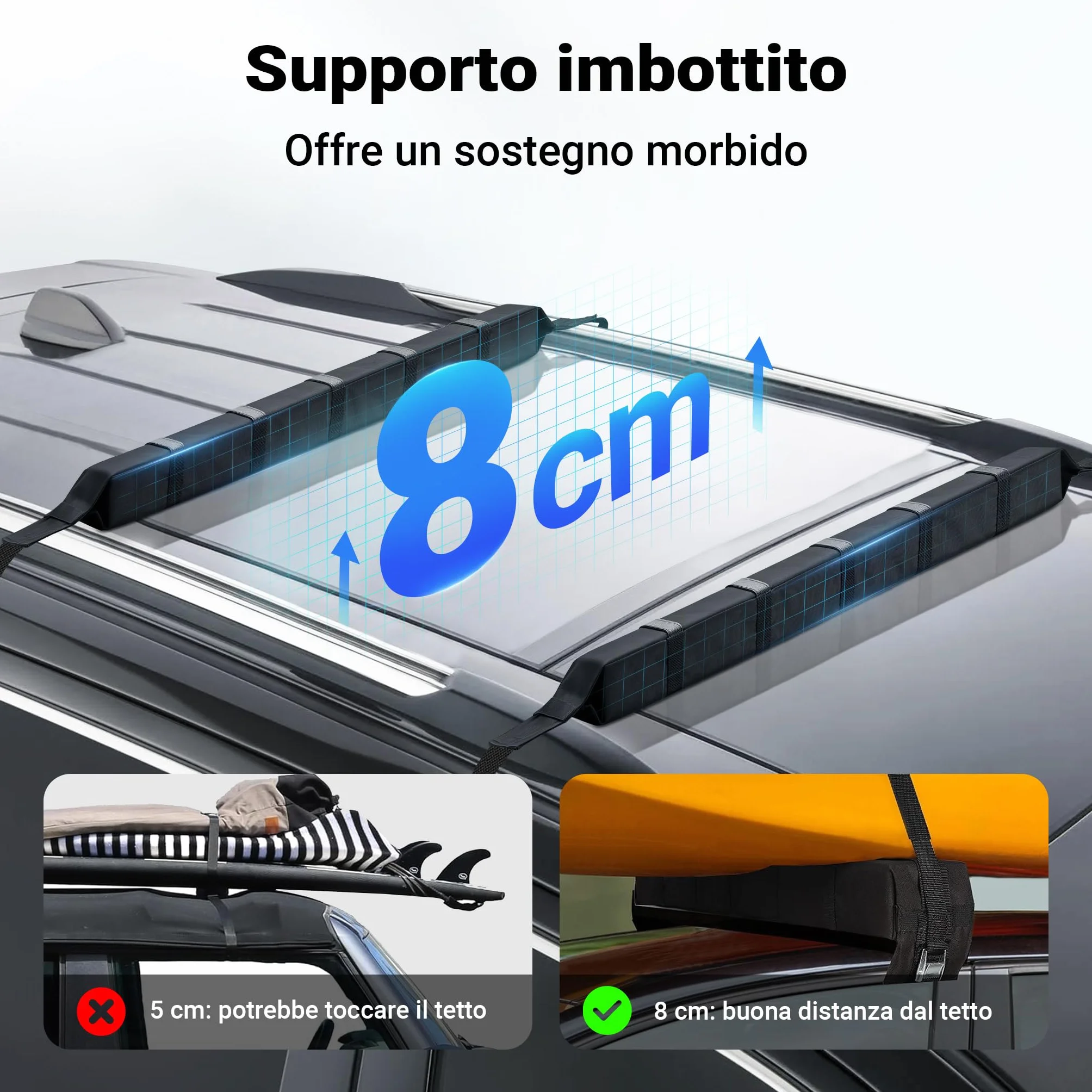 Wiltec portatutto per Auto, Barre morbide Portapacchi universali, per Surf, Kayak, Sci
